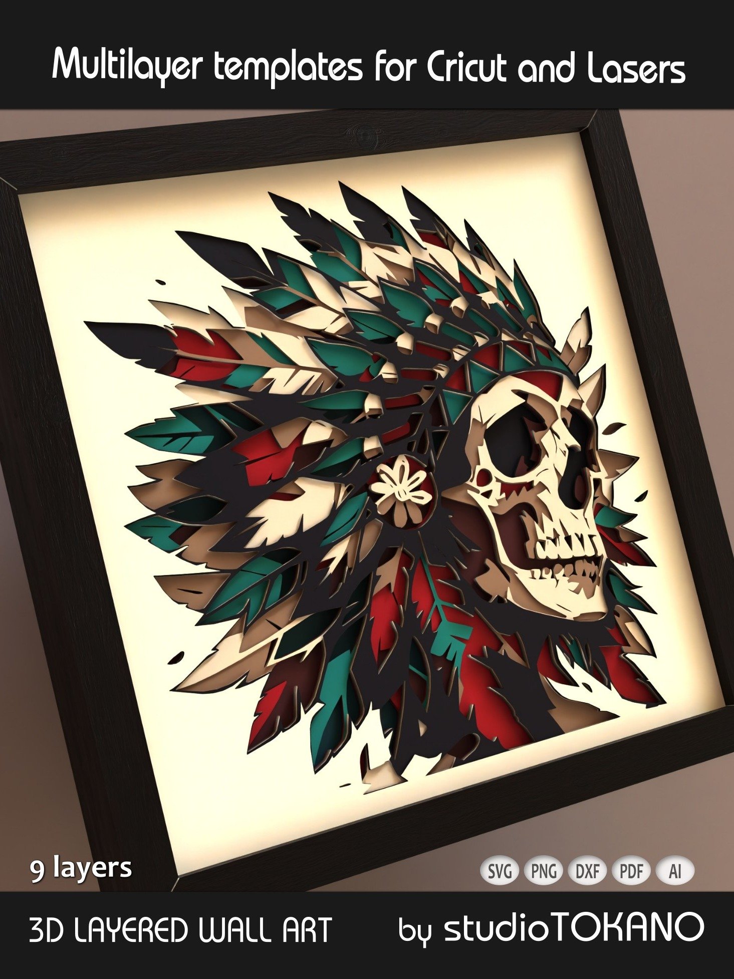 Headdress Skull Multi layered Shadowbox product image (6)