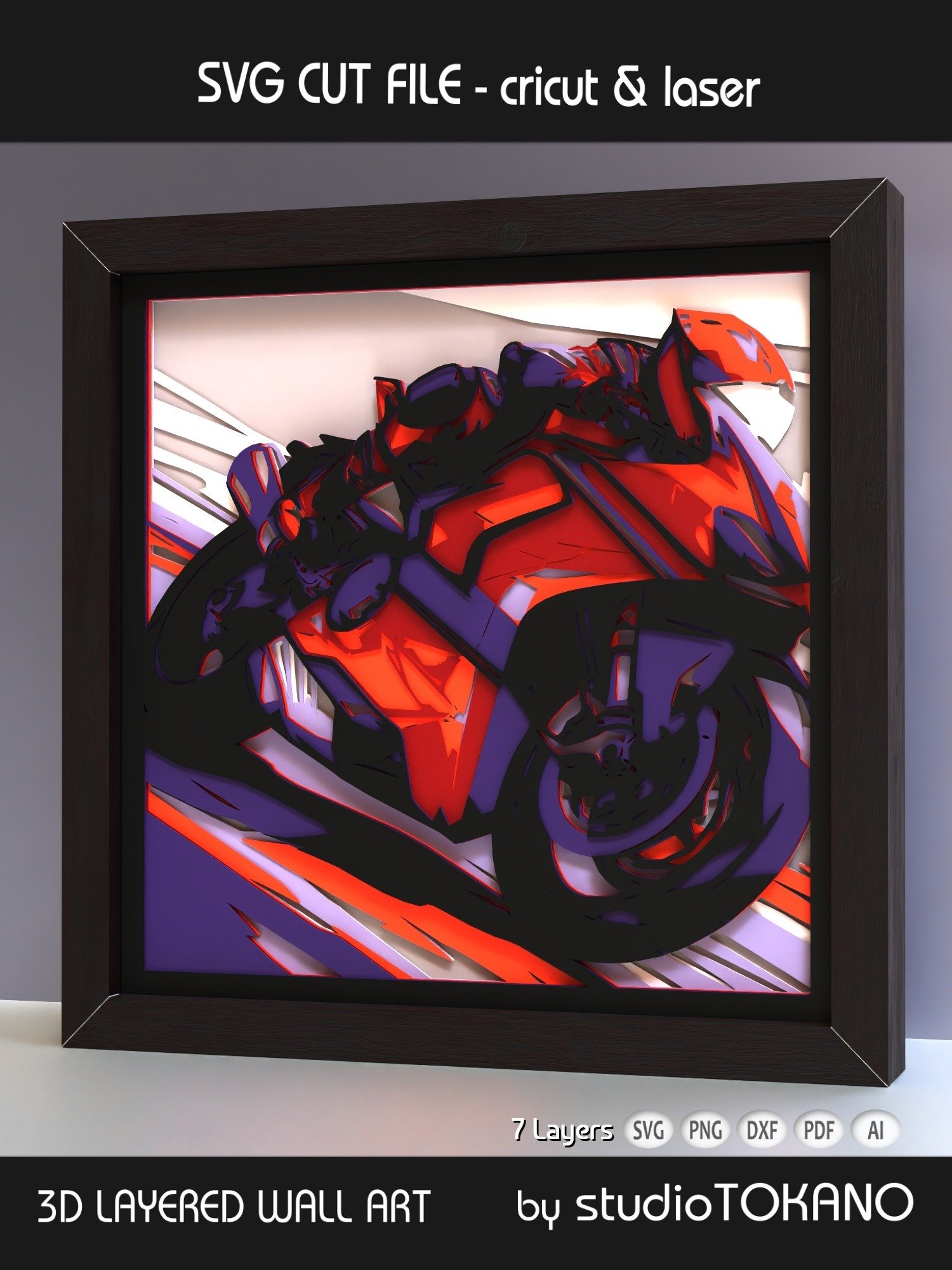 Motorcycle 3D Shadow Box SVG product image (3)