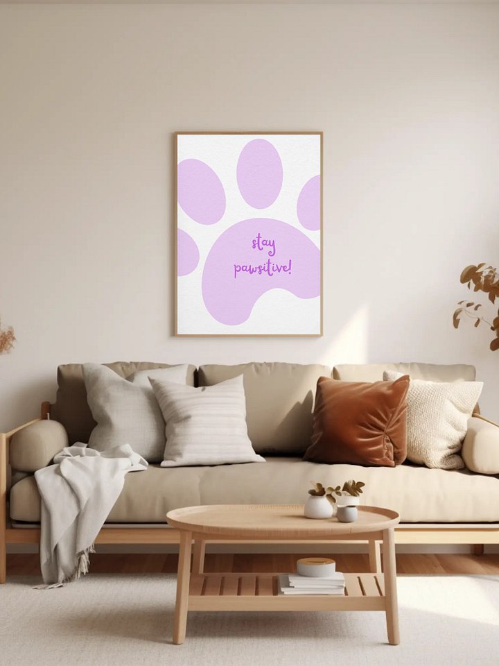 Stay Pawsitive Paw Print Wall Art - Cute Motivational Animal Poster Minimalist Pet Decor Inspirational Quote Print, Kids Room or Nursery Art product image (2)