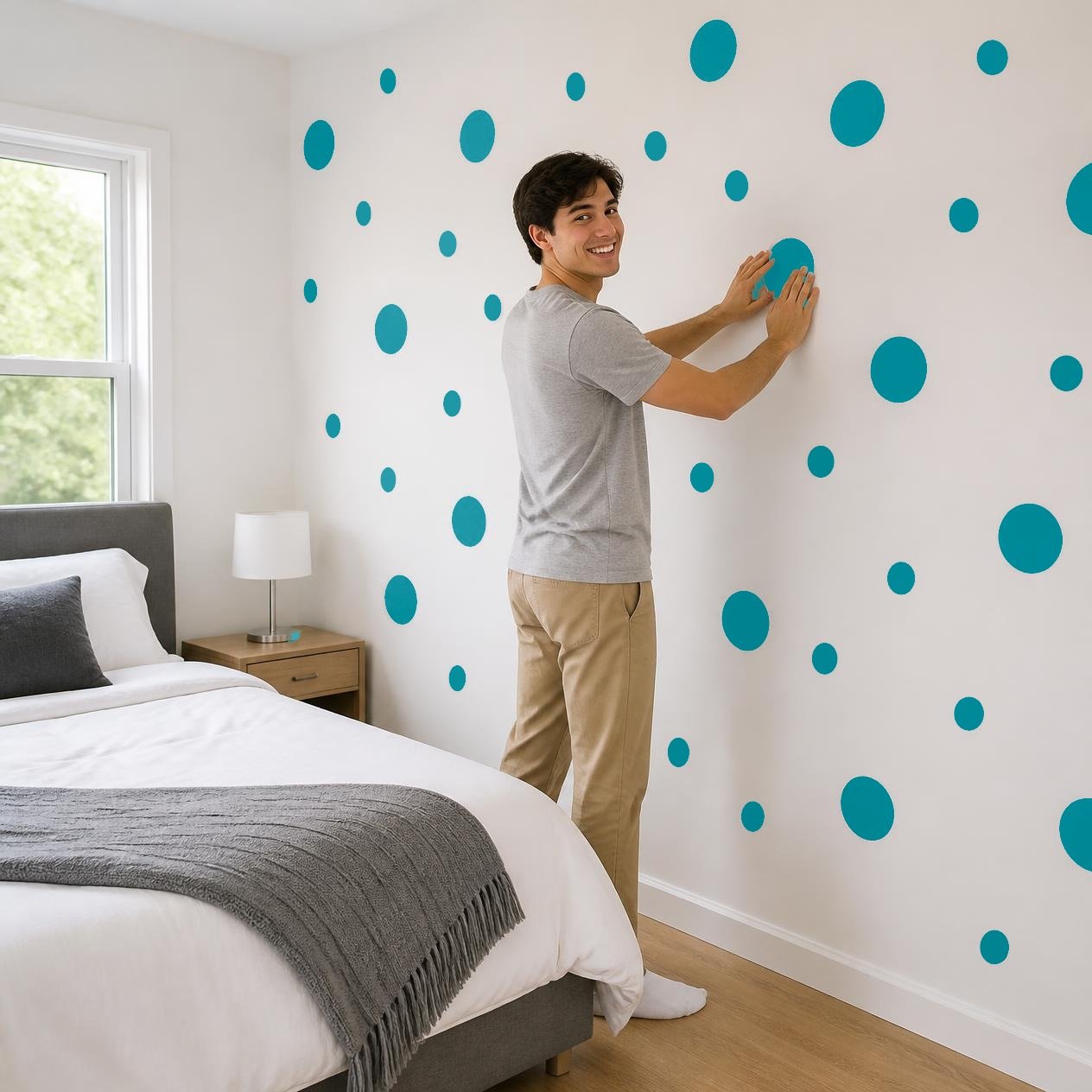 Turquoise Polka Dot Wall Decals, 2" and 4" Vinyl Circle Stickers, Removable Dot Decals for Nursery, Kids Room, Playroom product image (4)