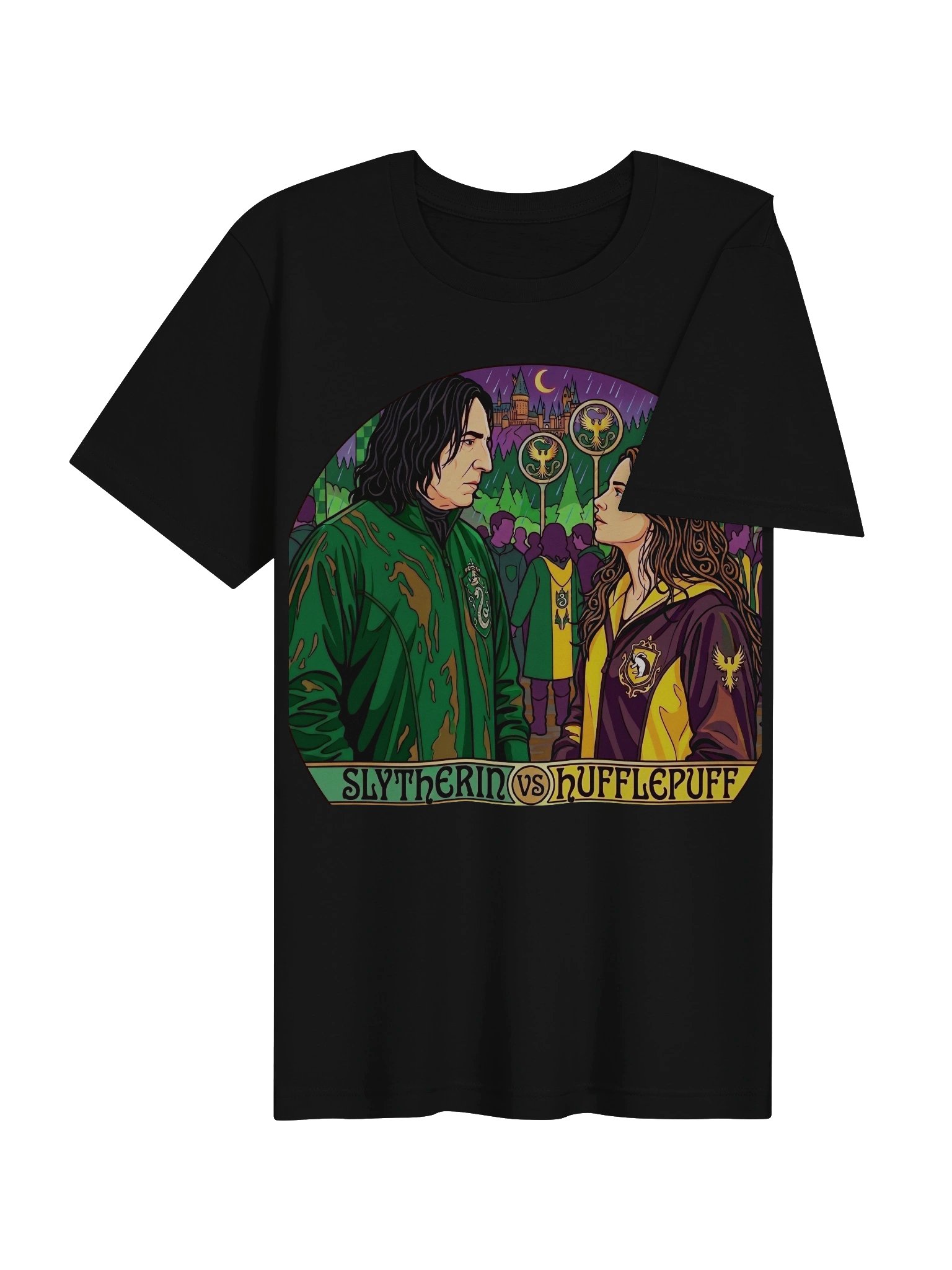 Slytherin vs Hufflepuff Wizard Rivalry Art Nouveau T-Shirt | Magical House Pride Fantasy Fan Shirt product image (24)