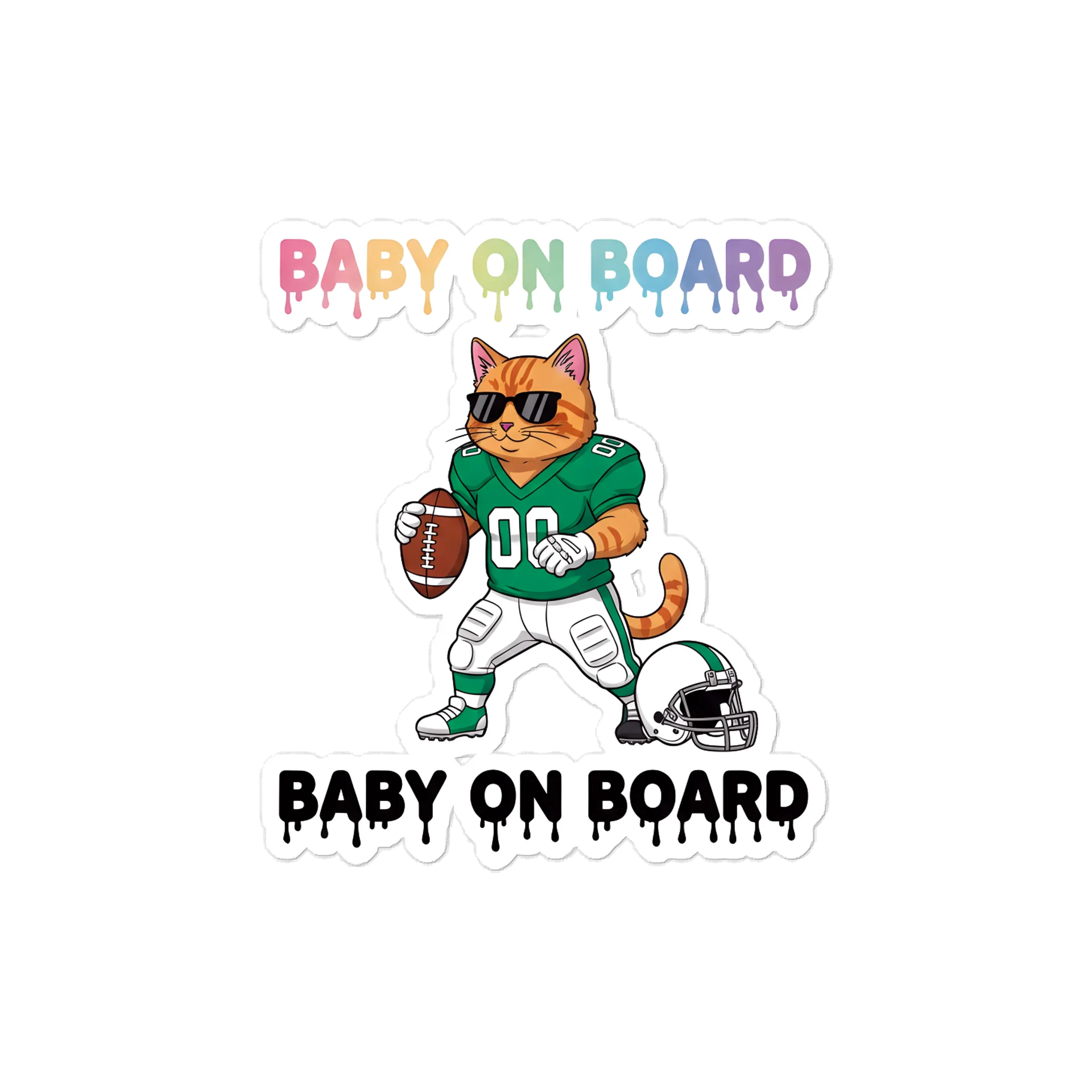 Funny Cat Football Baby on Board Sticker - 5x5 Weatherproof Vinyl Car Decal - Cute Sporty Cat Tailgate Decor - Premium Outdoor Grade Safety Sign for SUVs & Jeeps product image (1)
