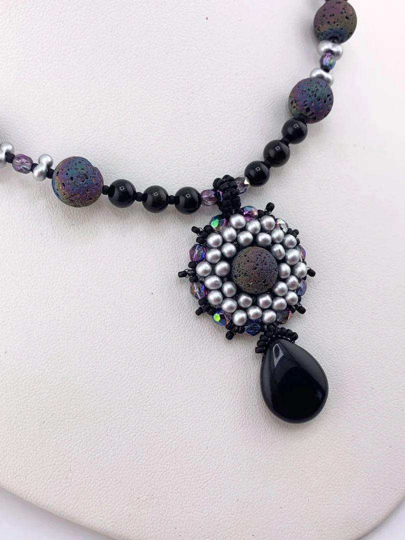 Majesty Beaded Necklace and Earrings Set - Black, Silver product image (6)