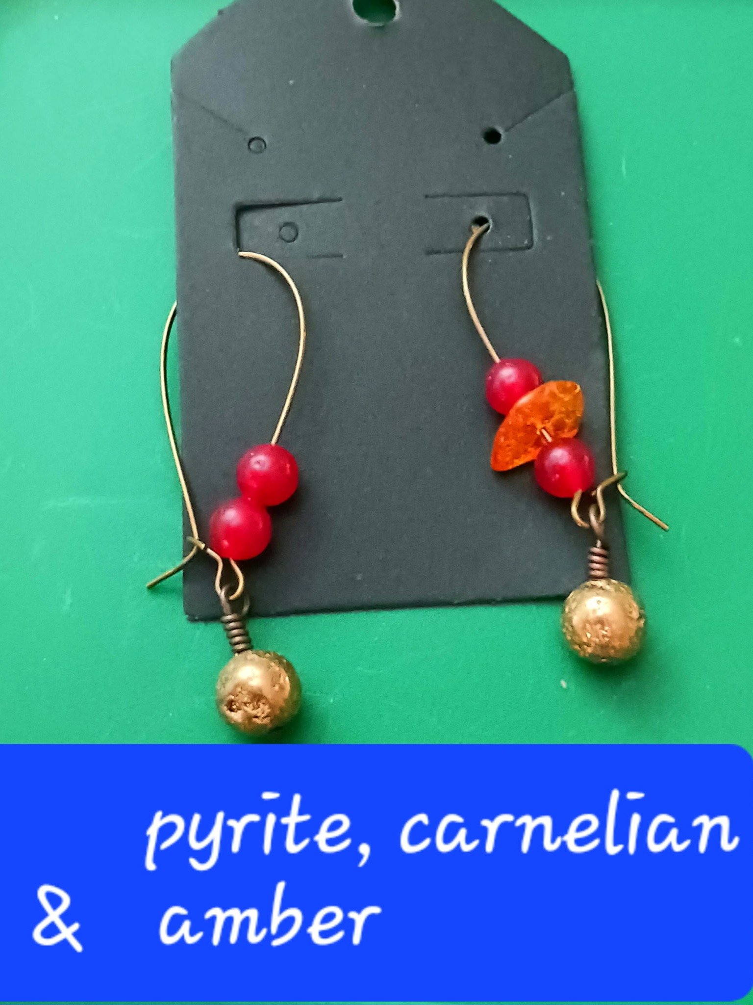 Natural Pyrite Carnelian Amber Crystal Drop Earrings product image (2)