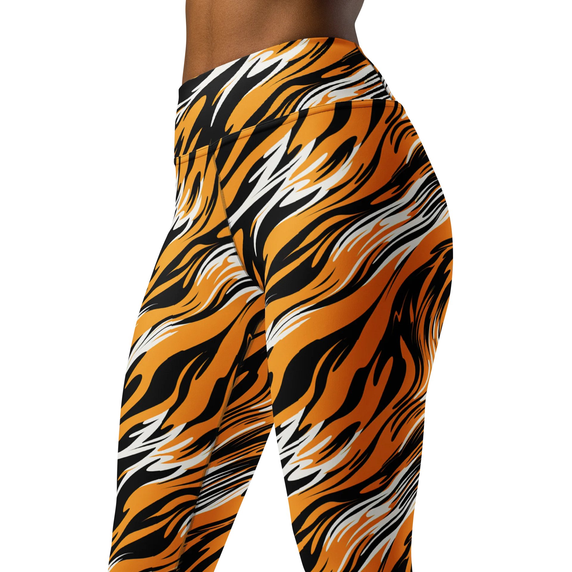 Fierce Flames Print Leggings - Bold Orange, Black & White Design product image (4)