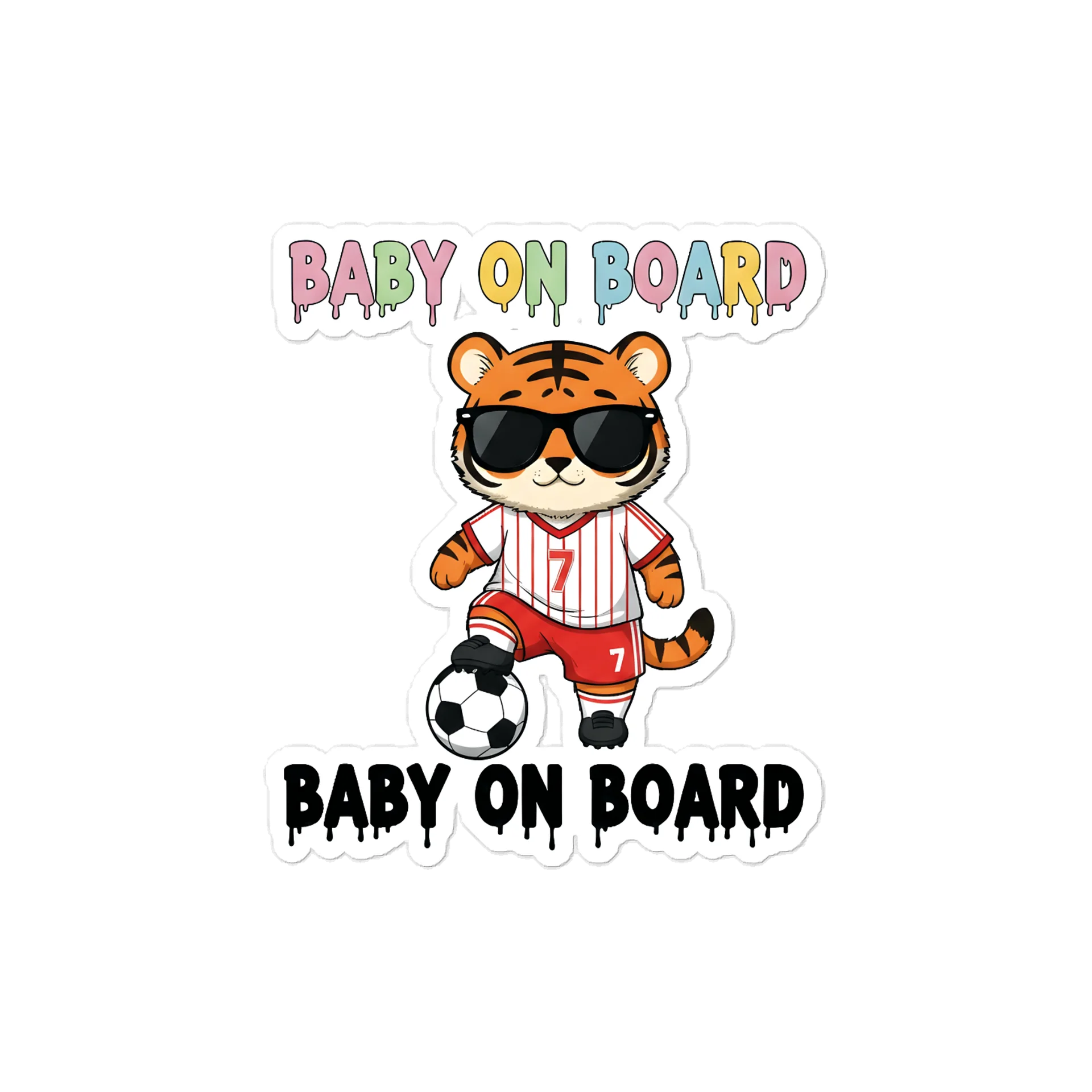 Funny Tiger Soccer Baby on Board Sticker - 5x5 Weatherproof Vinyl Car Decal - Cute Tiger Soccer Mom and Soccer Dad Gift product image (1)