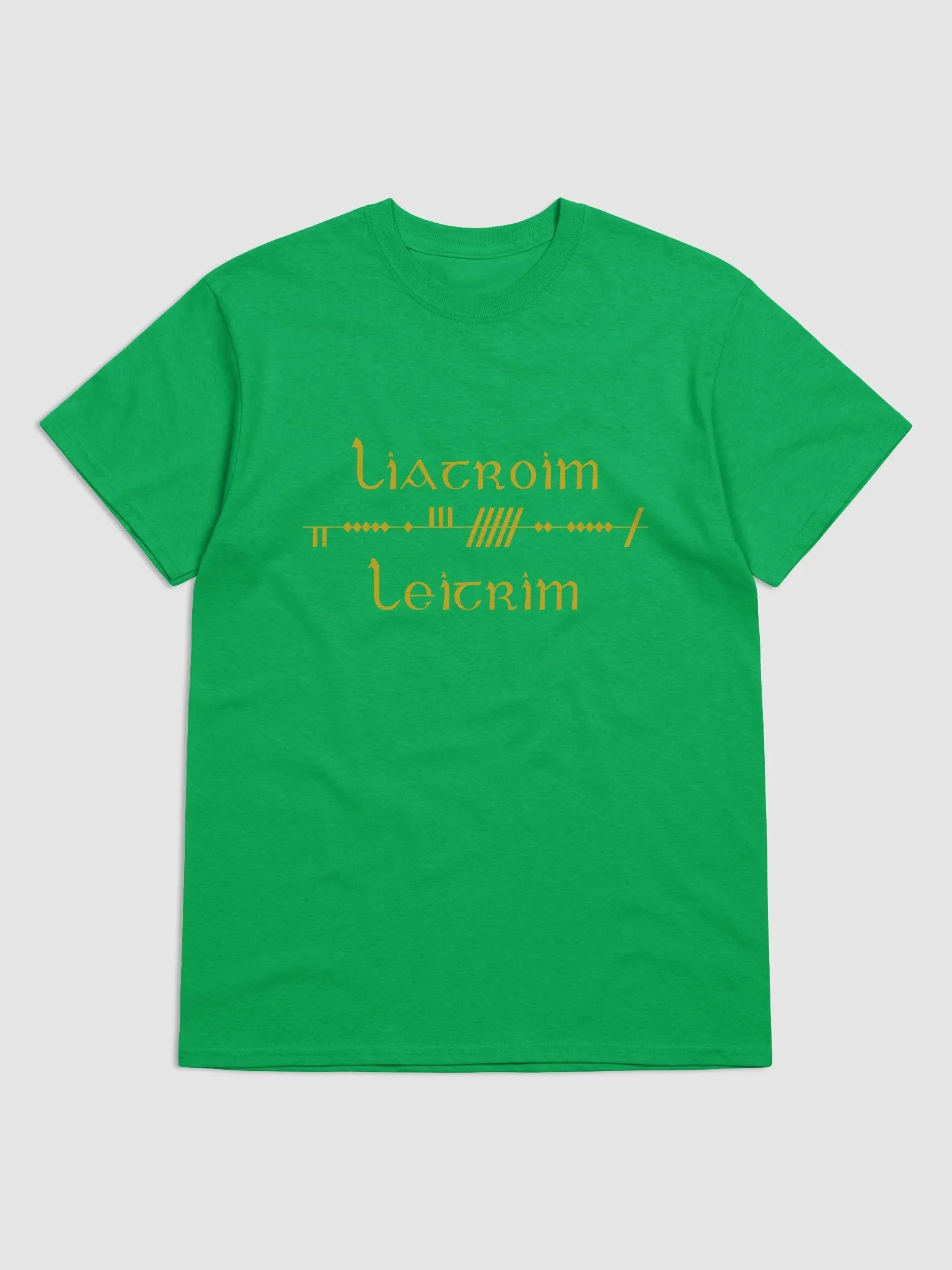 Leitrim/Liatroim Scholastic style Ogham green printed T-shirt product image (1)