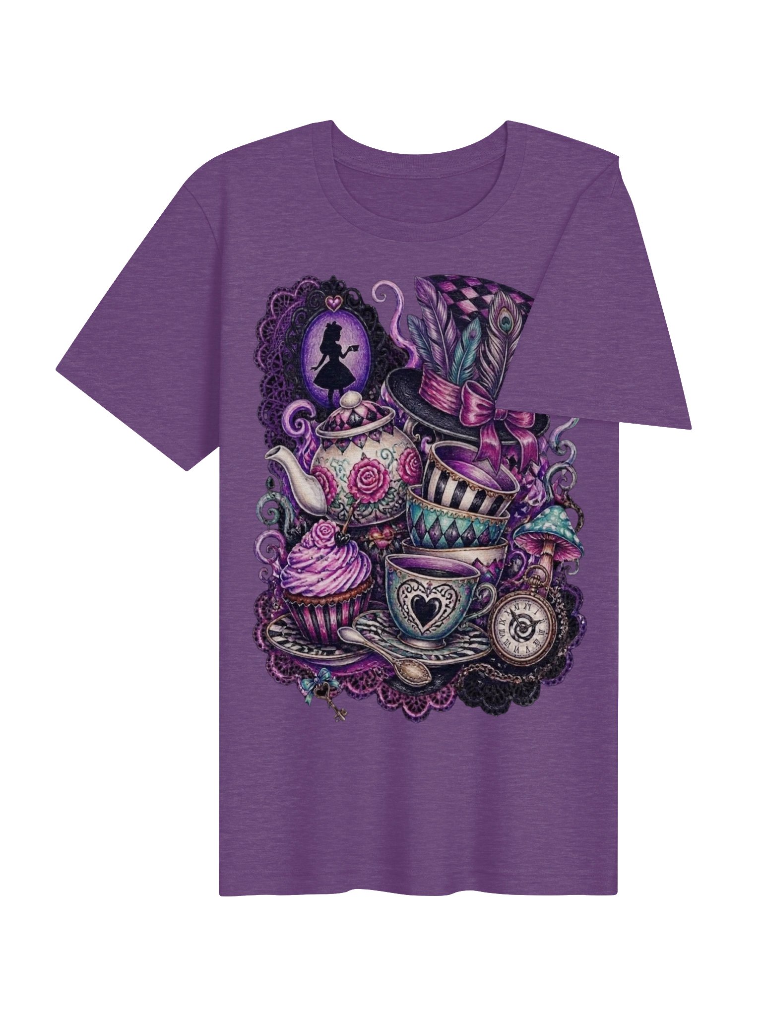 Wonderland Graphic Tee, Whimsigoth Tea Party, Alice & Mad Hatter Collage product image (5)
