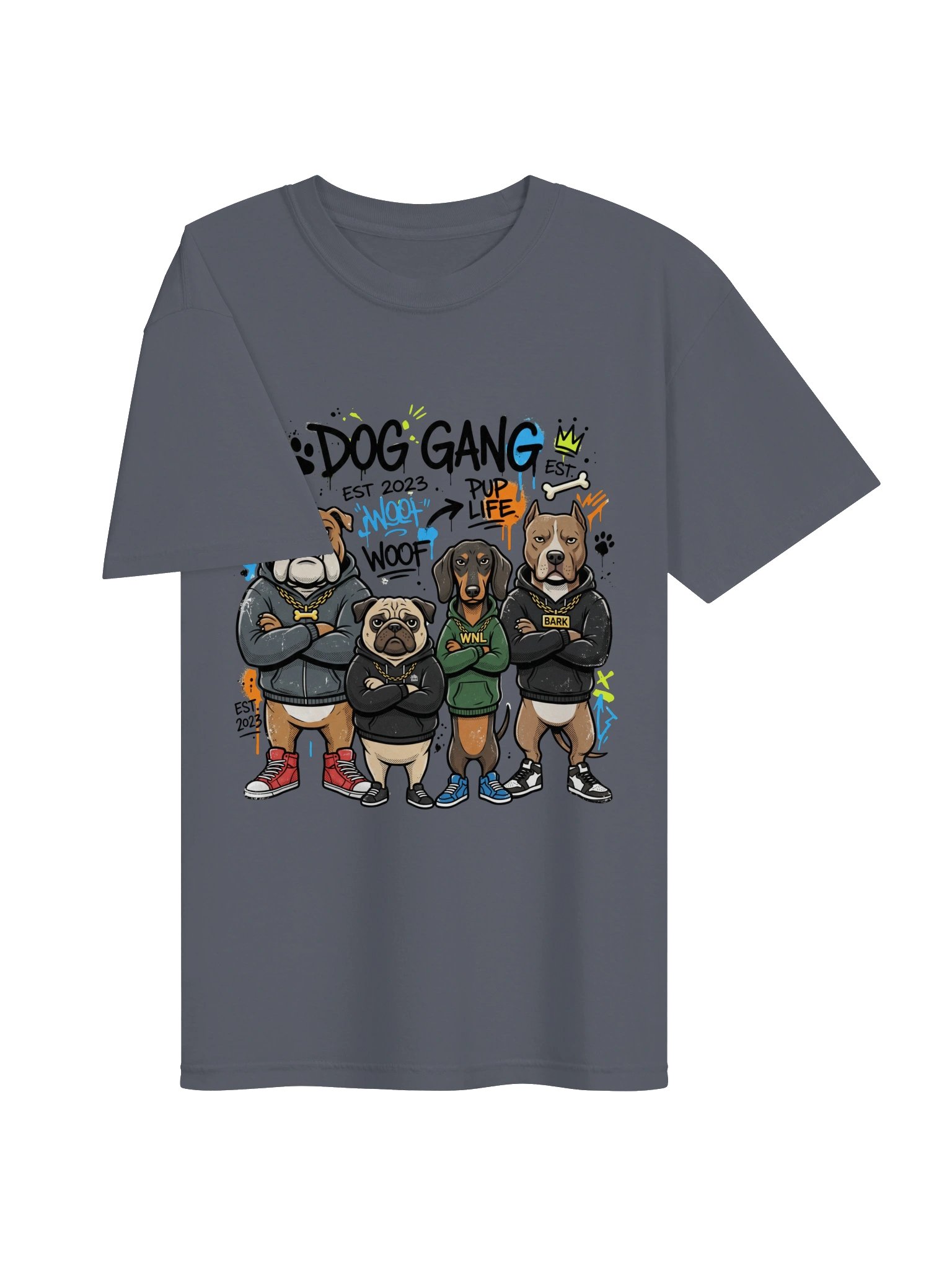 Gangster Dog Crew Hoodie Portrait T-Shirt, Funny Streetwear Dogs Graphic Tee, Cool Dog Lover Gift product image (3)