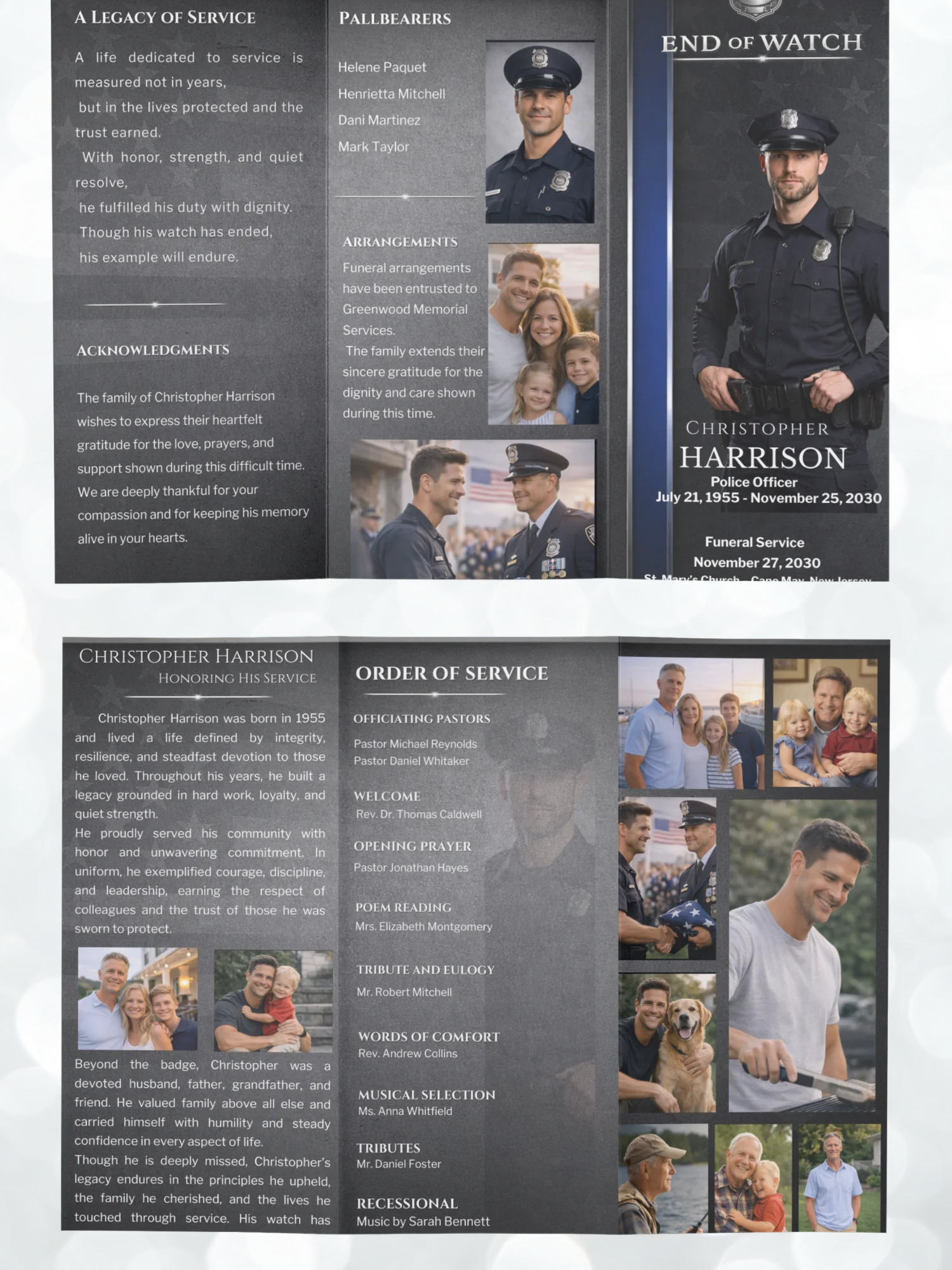 Police Obituary Funeral Program Canva Template | Thin Blue Line 6-Page Trifold Memorial product image (2)