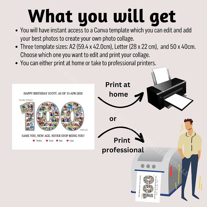 100th Birthday Photo Collage Poster - Canva Template product image (2)