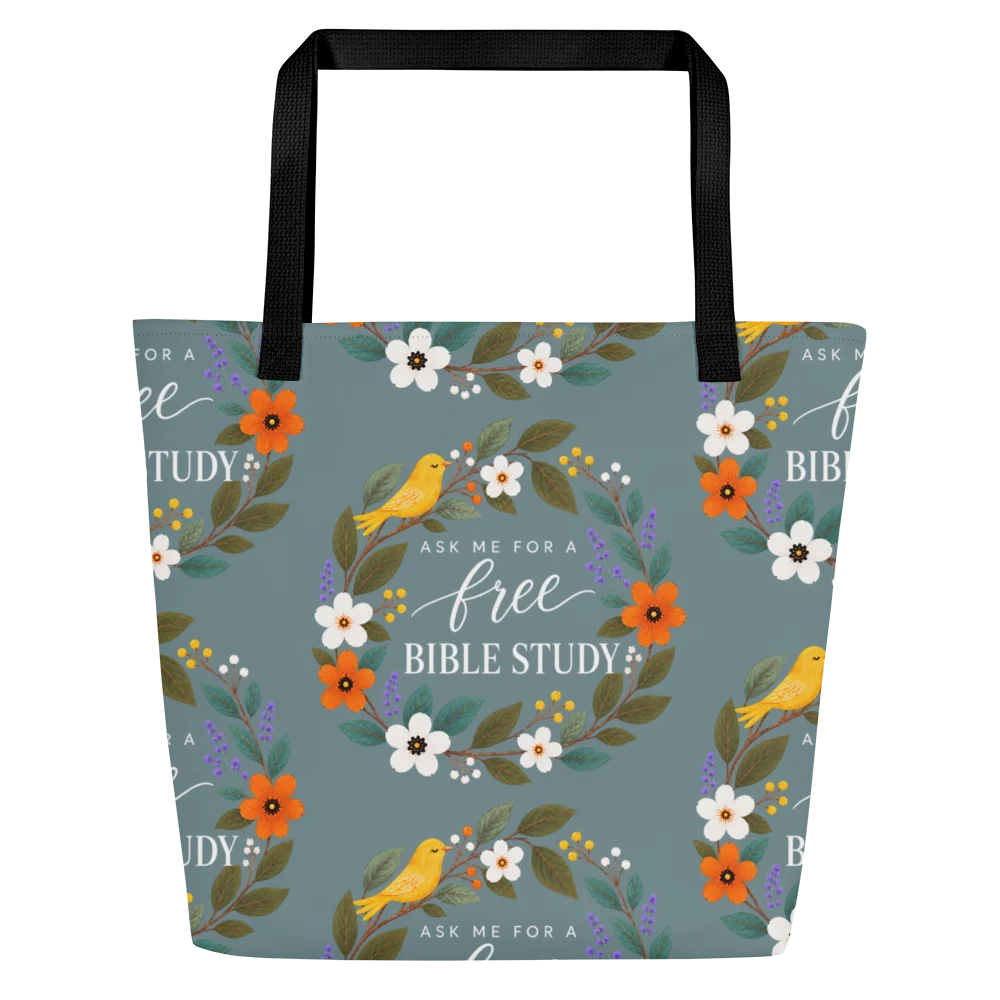 Ask Me for a Free Bible Study Floral Tote Bag – Ministry Gift product image (1)