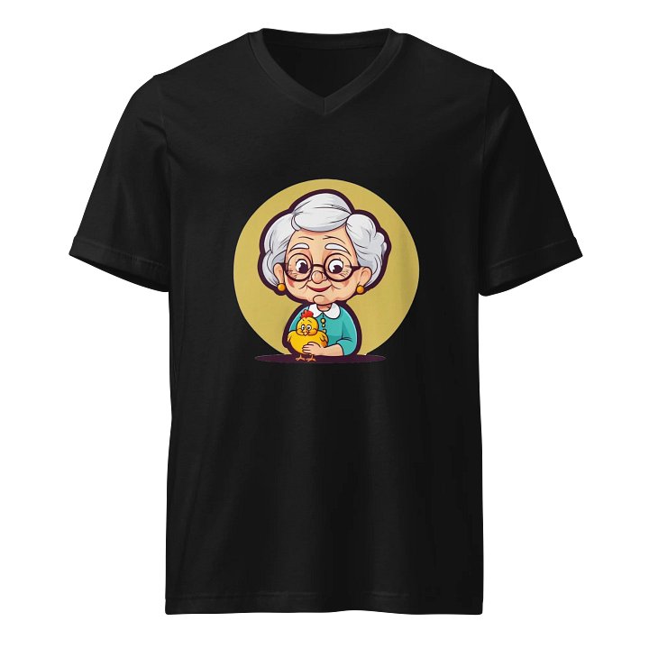 Elderly Woman and Chicken Illustration V-Neck Tee product image (1)
