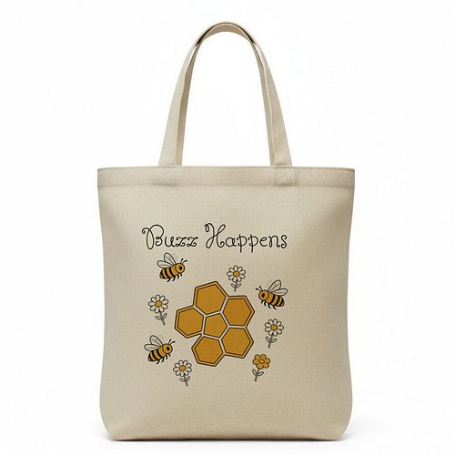 Check this out!!!!

 Eco Cotton Tote with Bee Buzz Happens Design – Reusable Everyday Bag https://www.jandivision.co.uk/produ...