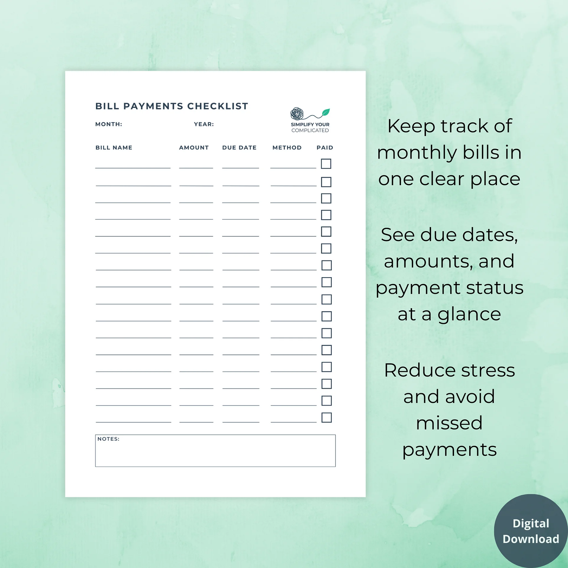 Bill Payments Checklist product image (2)