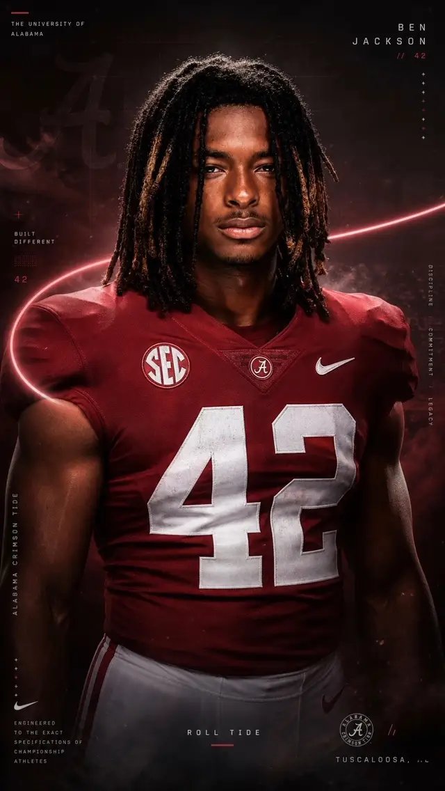 Today marks 42 days until @AlabamaFTBL takes on @ECUAthletics for the first game of the season. Meet Sophomore WR Ben Jackson! •Position: WR •Height: 6-2 •Weight: 165 •Class: Sophomore •Hometown: Mobile, Ala. •High School: Murphy
