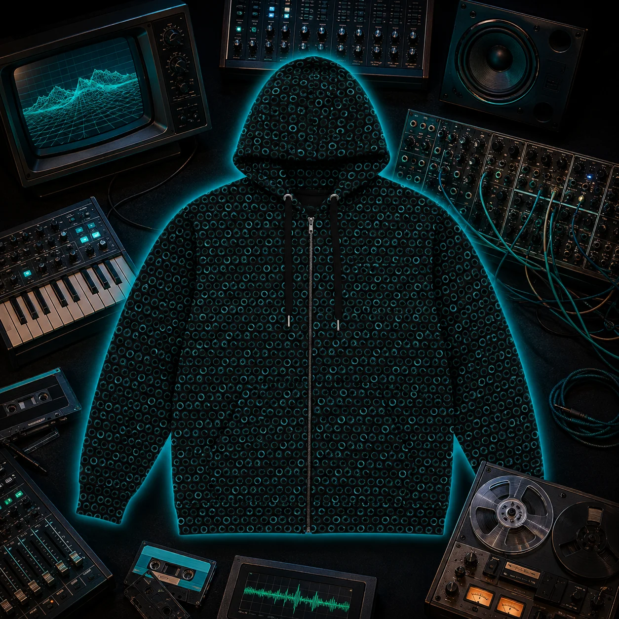 Synthesis Controls Zip Hoodie - (7 Modular Synth Dials) CYAN product image (7)