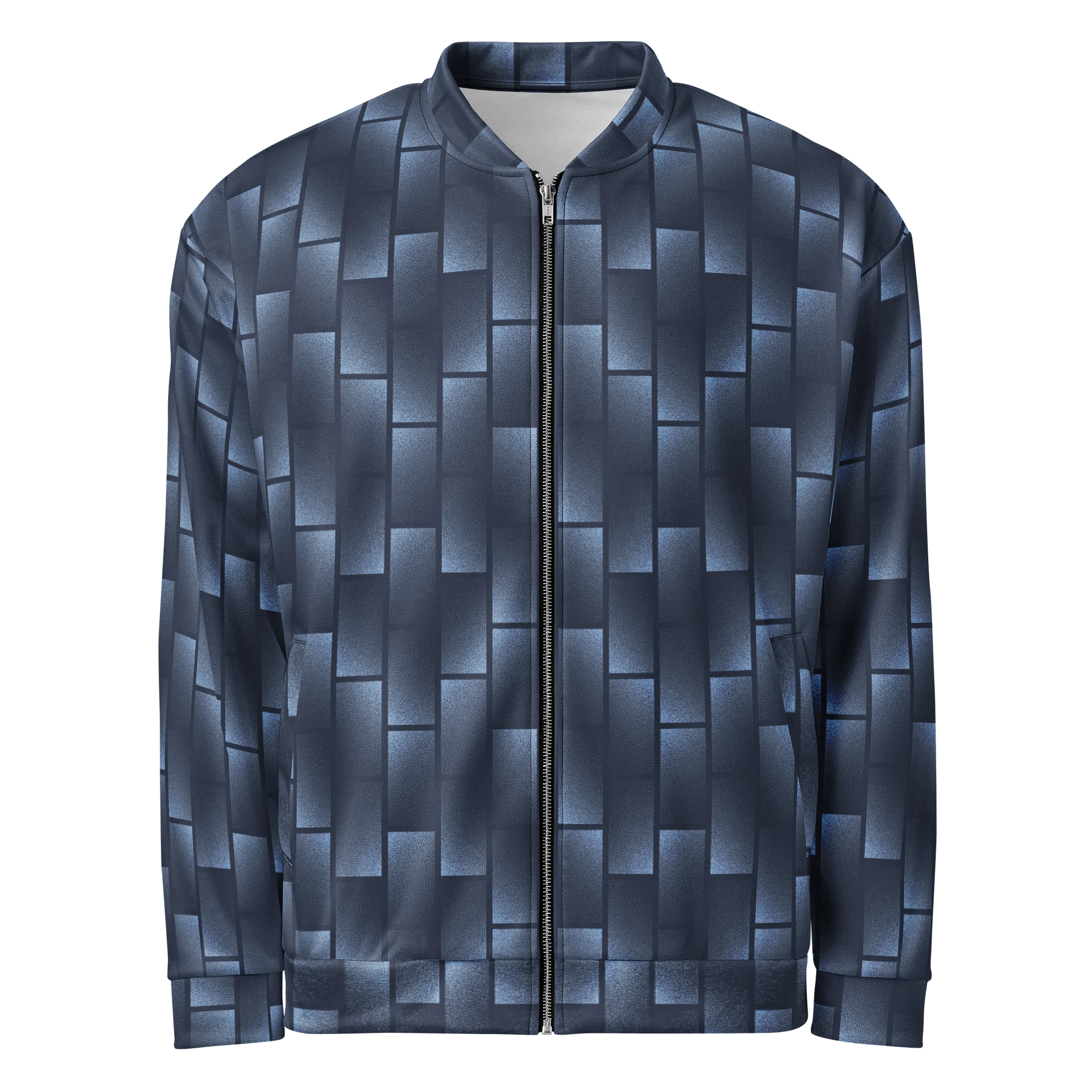 Comfortable Bomber Jacket with Bold Blue Geometry Print product image (1)