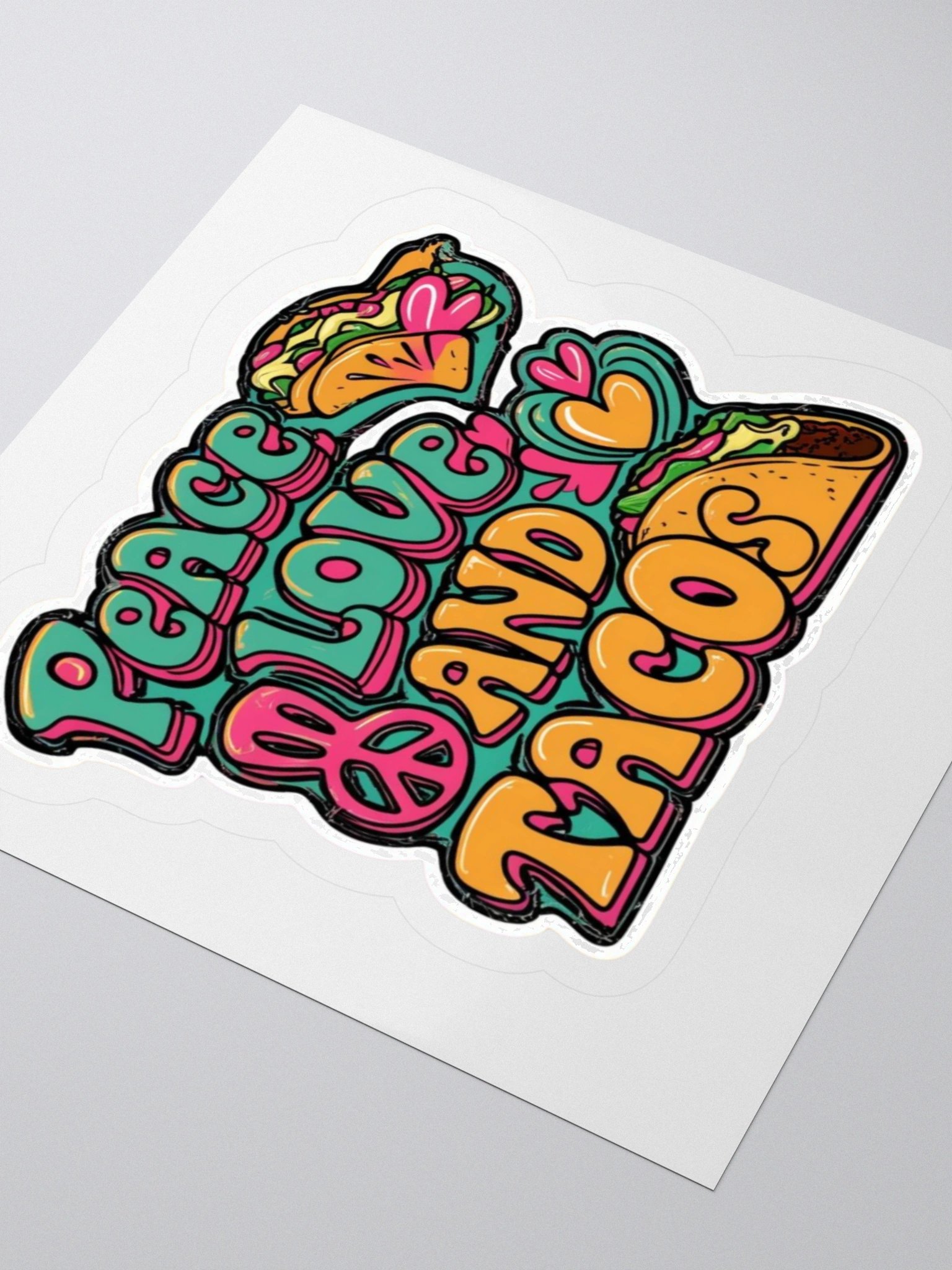 Peace, Love and Tacos - Groovy Kiss Cut Stickers product image (8)