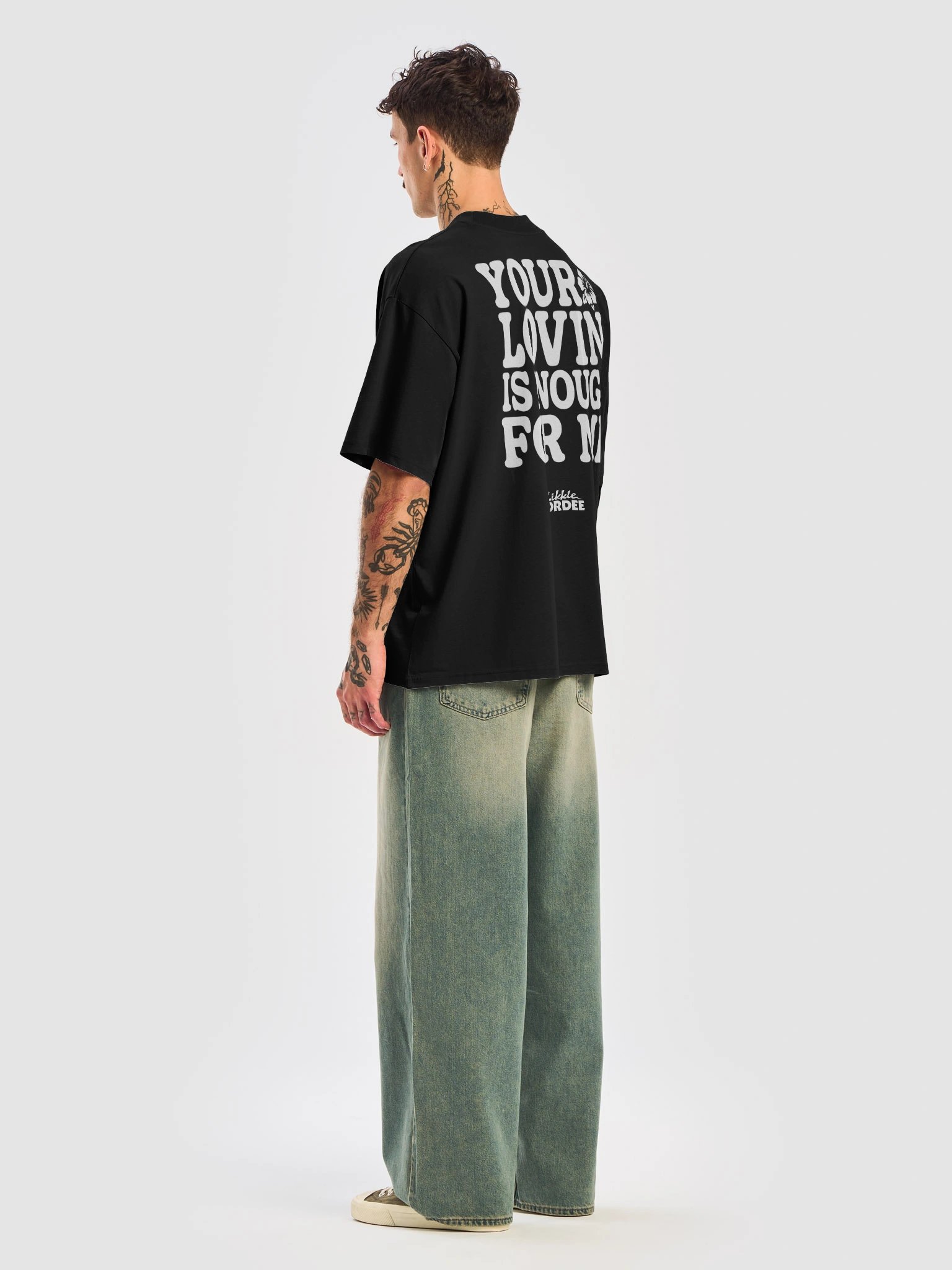 "Your Lovin' is Enough" Unisex Oversized T-Shirt in Black product image (8)