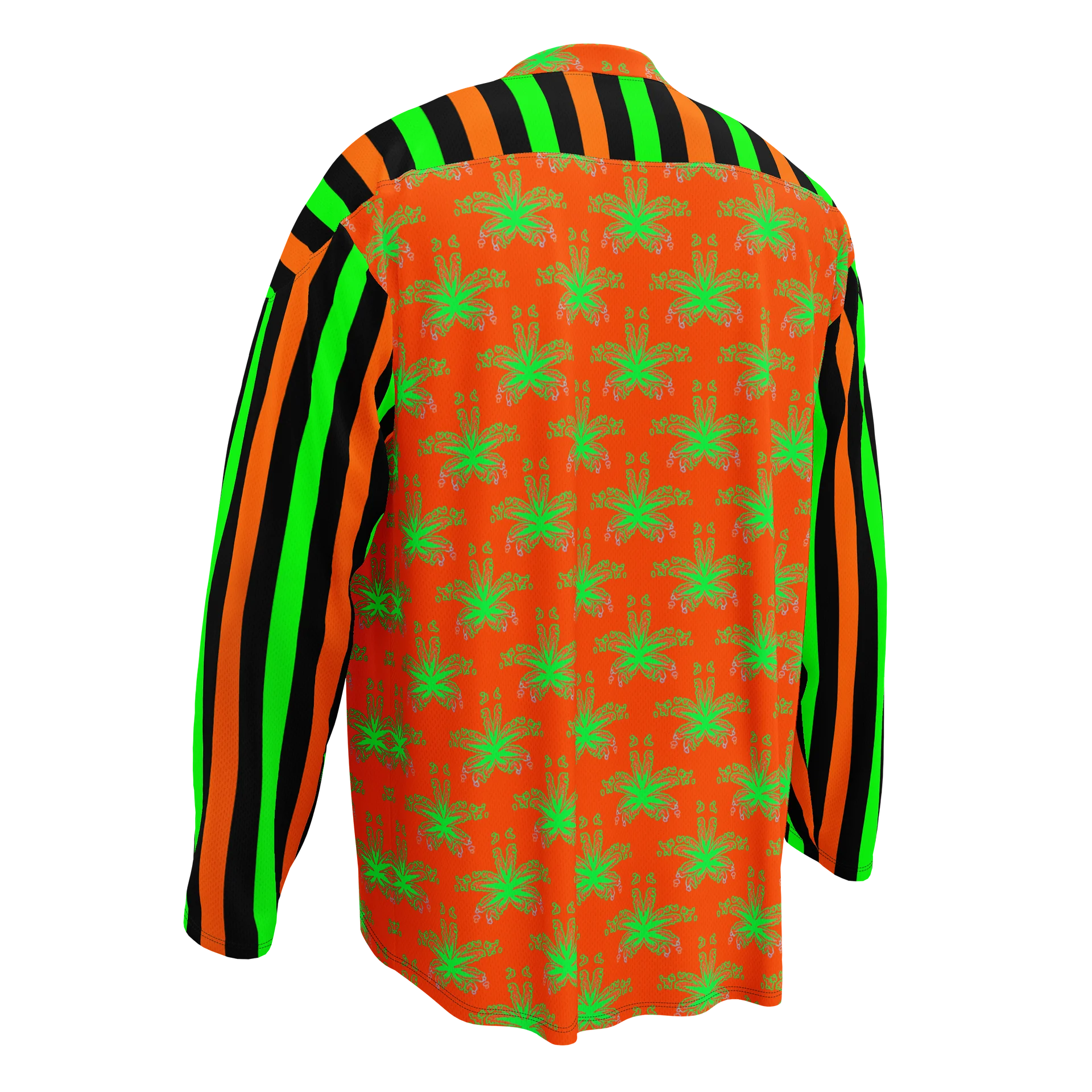 Weed Halloween Hockey Jersey, Cannabis 420 EDM Shirt, Pot Leaf Festival Ravewear, Green Orange Black Stoner Circus Stripe Clowncore Clothing product image (3)