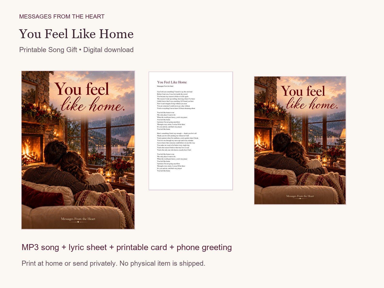You Feel Like Home — Printable Song Gift product image (1)