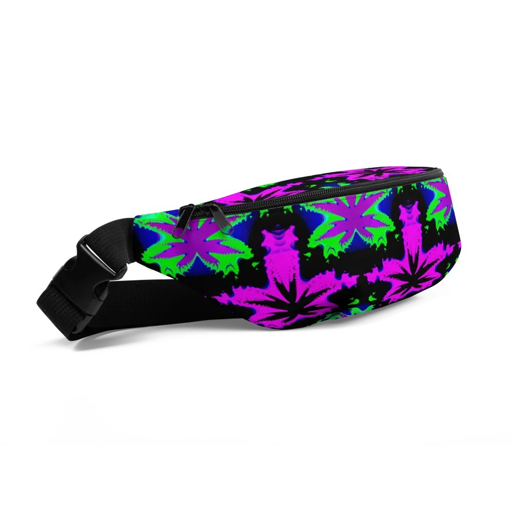 Neon Green Pink Pot Leaf Fanny Pack, Twisted Weed Art Accessory, 420 Cannabis Bag product image (2)
