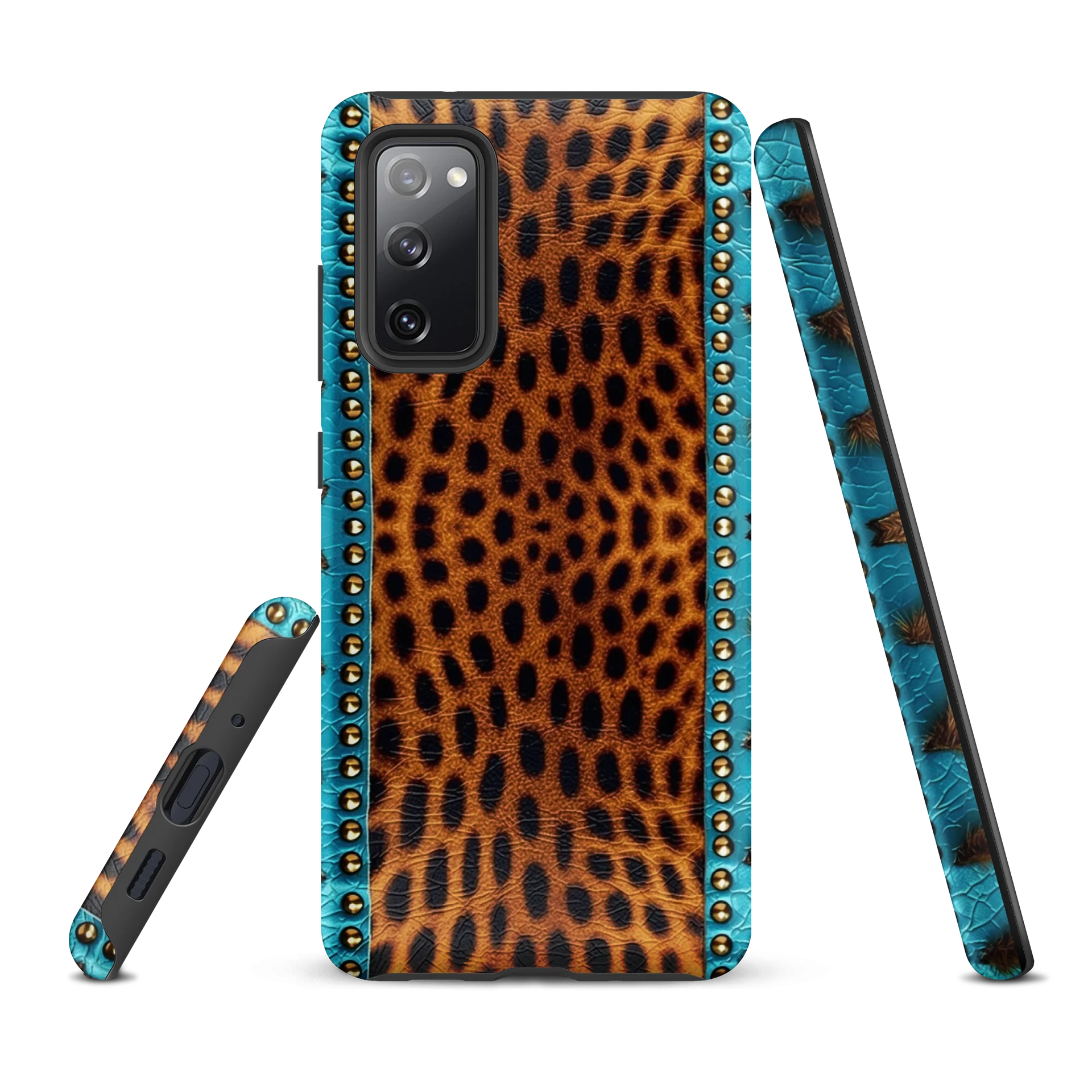 Turquoise & Leopard Leather Look - Samsung Tough Phone Case - Animal Print Design product image (1)