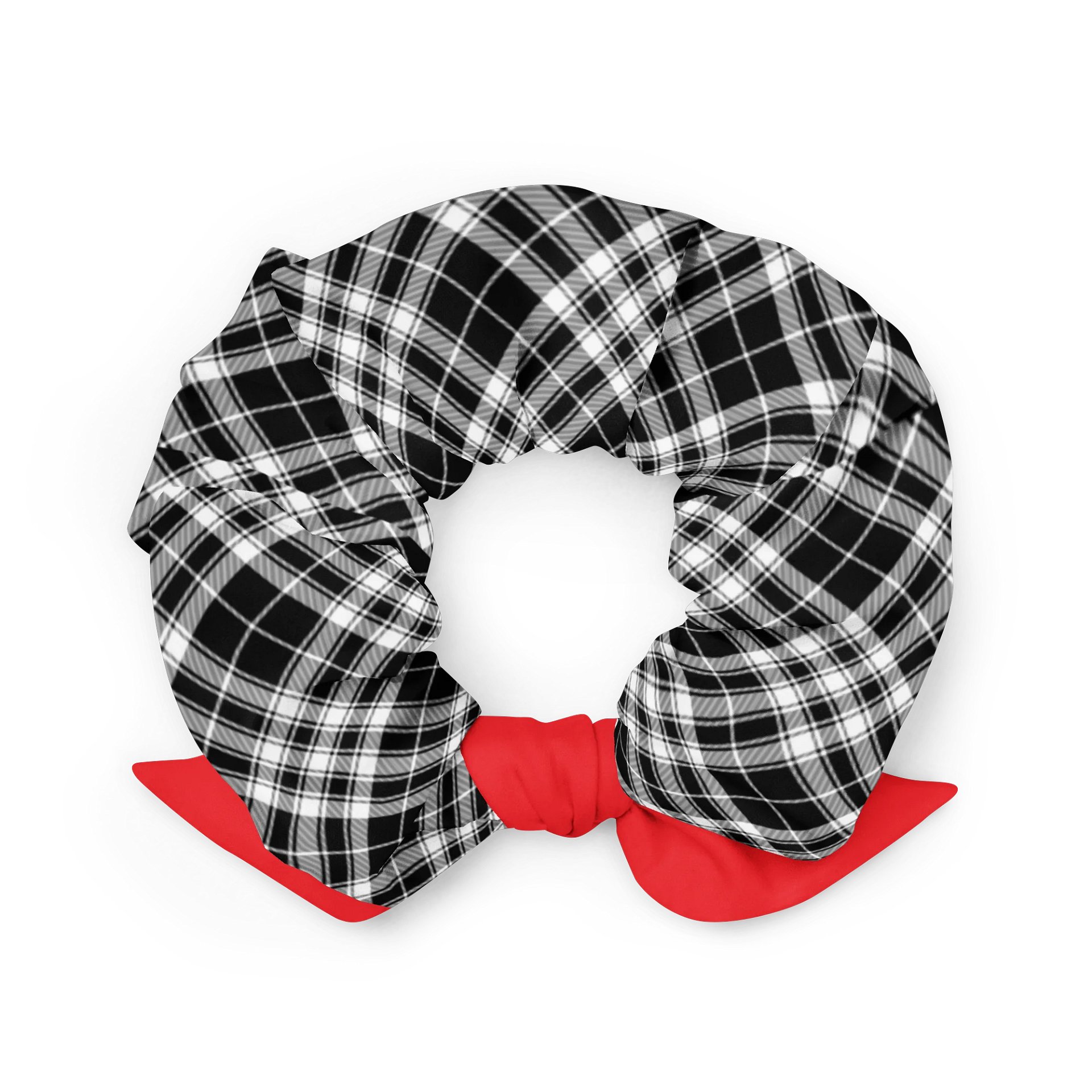 Black & White Plaid Scrunchie with Red Bow | Sustainable Hair Accessory product image (2)