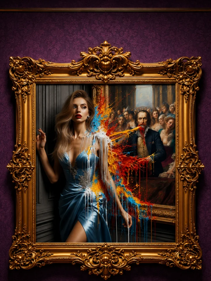 Chaos in the Gallery: Classical Painting Paint Splash Art Print product image (1)