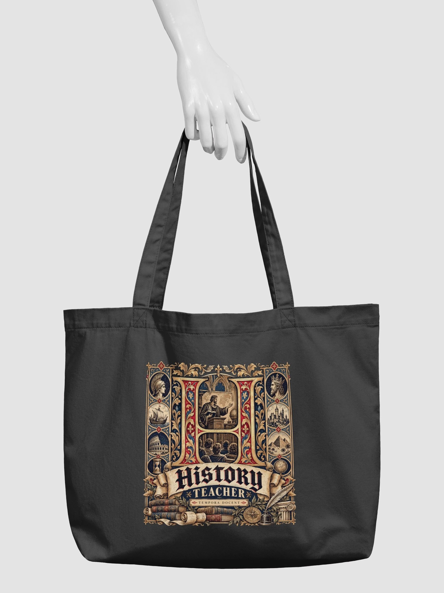 History Teacher Emblem Two-Sided Tote Bag, Black Organic Cotton Twill product image (5)