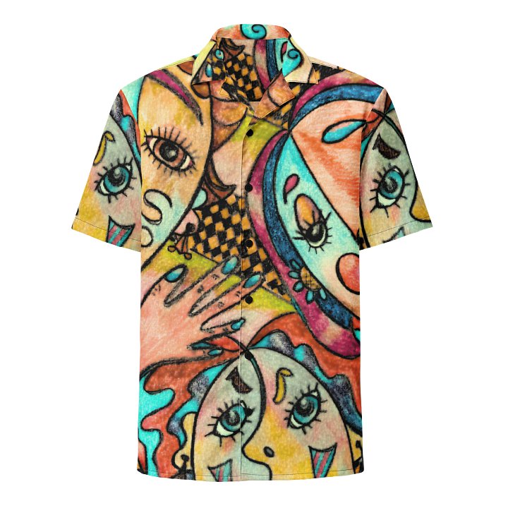 Lady Faces Multi-Colored Surreal, Picasso-Inspired Unisex Hawaiian Button-down Short Sleeve Shirt product image (1)