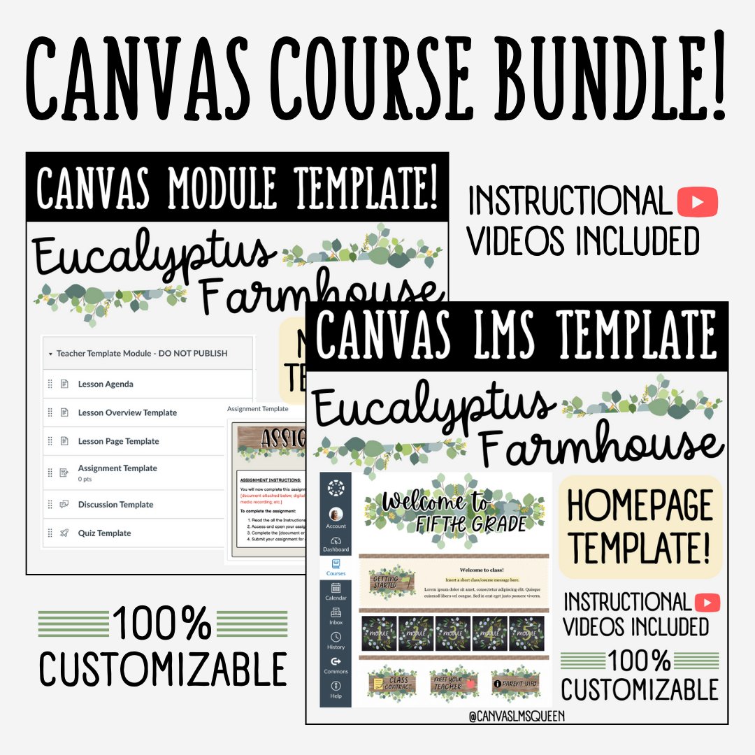 Canvas LMS Template - COURSE BUNDLE - Eucalyptus Farmhouse - 100% Customizable product image (1)
