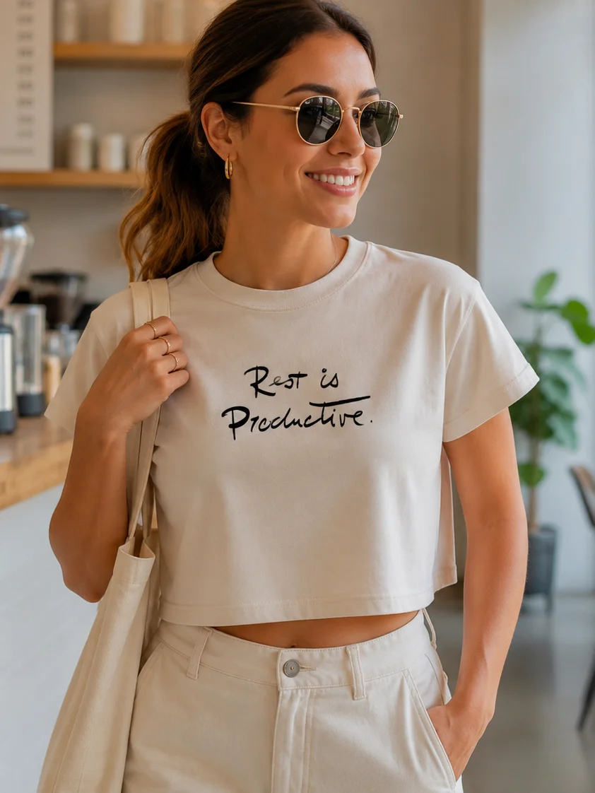 Rest Is Productive Cropped T-Shirt | Burnout Recovery Self Care Crop Top product image (2)