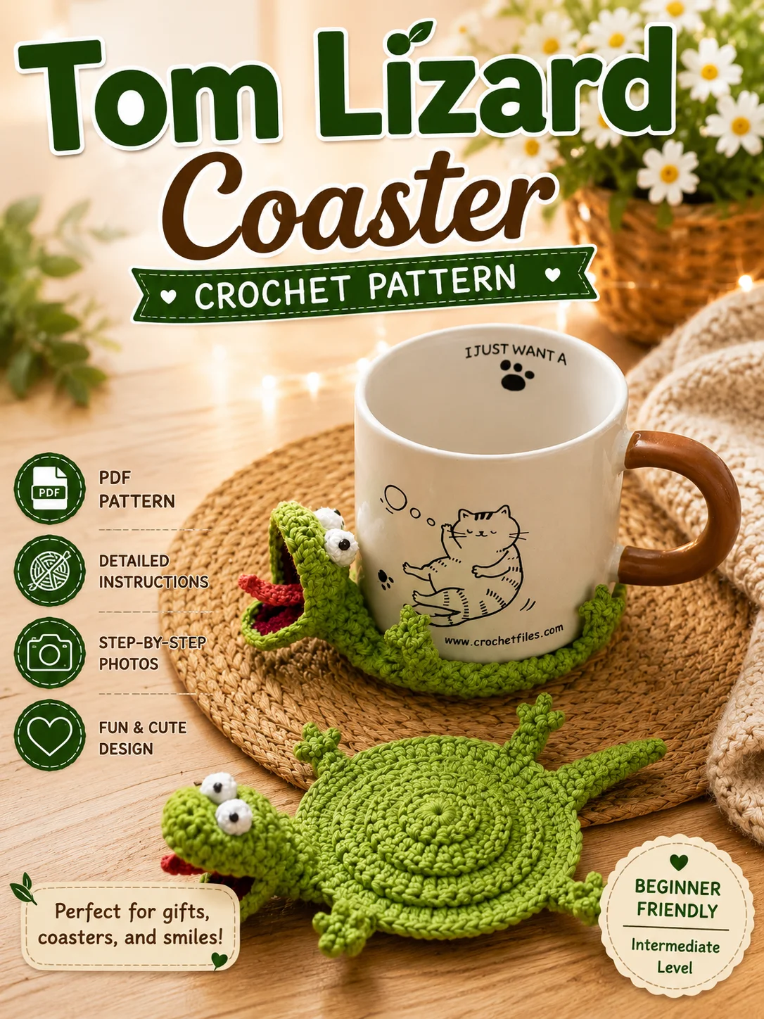 Tom Lizard Coaster Crochet Pattern product image (1)