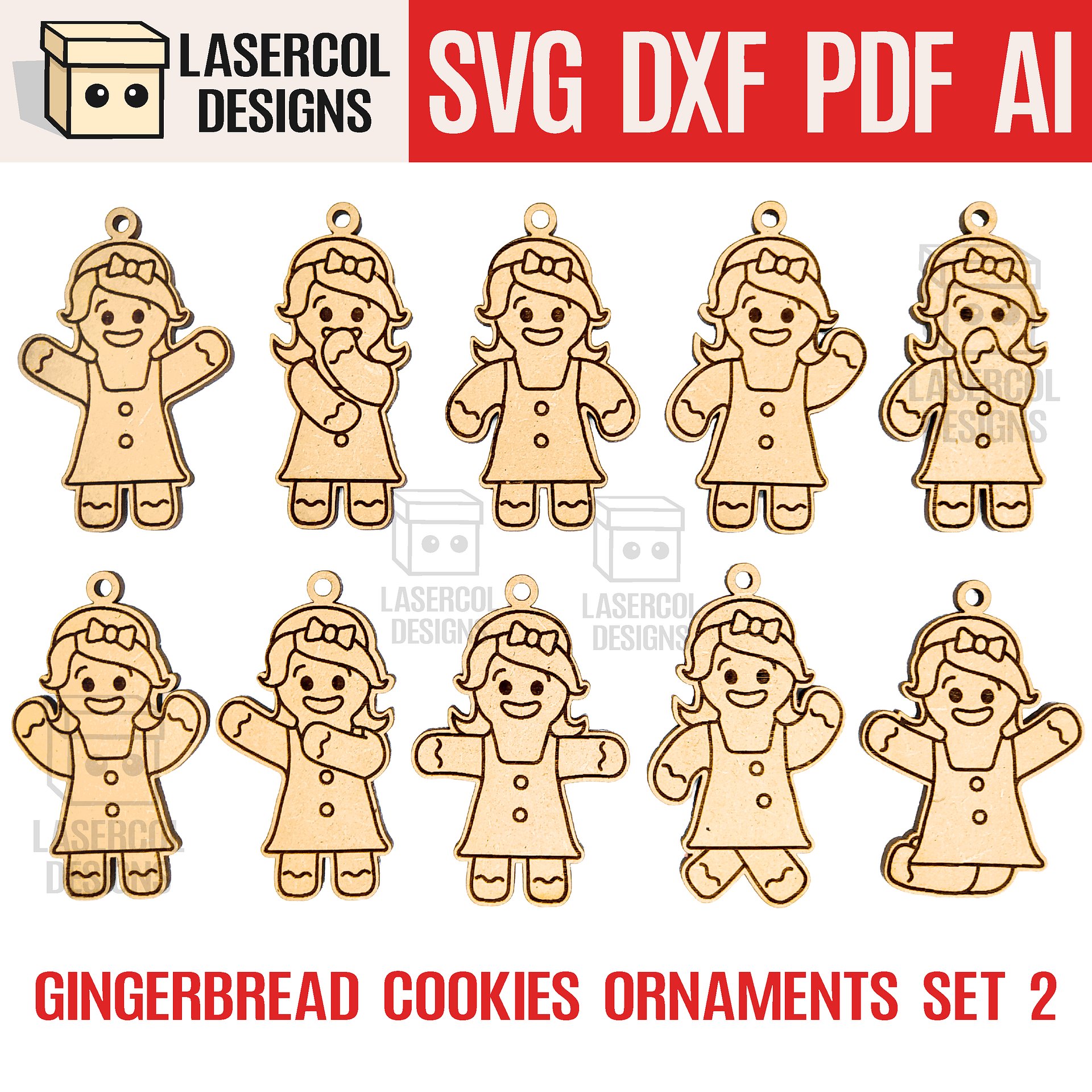 Gingerbread Cookies Christmas Ornaments Bundle - Laser Cut Files product image (4)