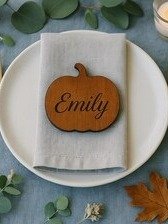 Engraved Wood Fall Wedding Place Cards: Rustic Leaf, Pumpkin, Acorn product image (9)