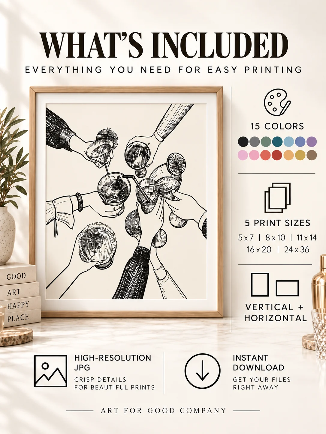 Cocktail Wall Art | Cheers Bar Cart Decor | Drinks Line Print | Kitchen Poster product image (3)