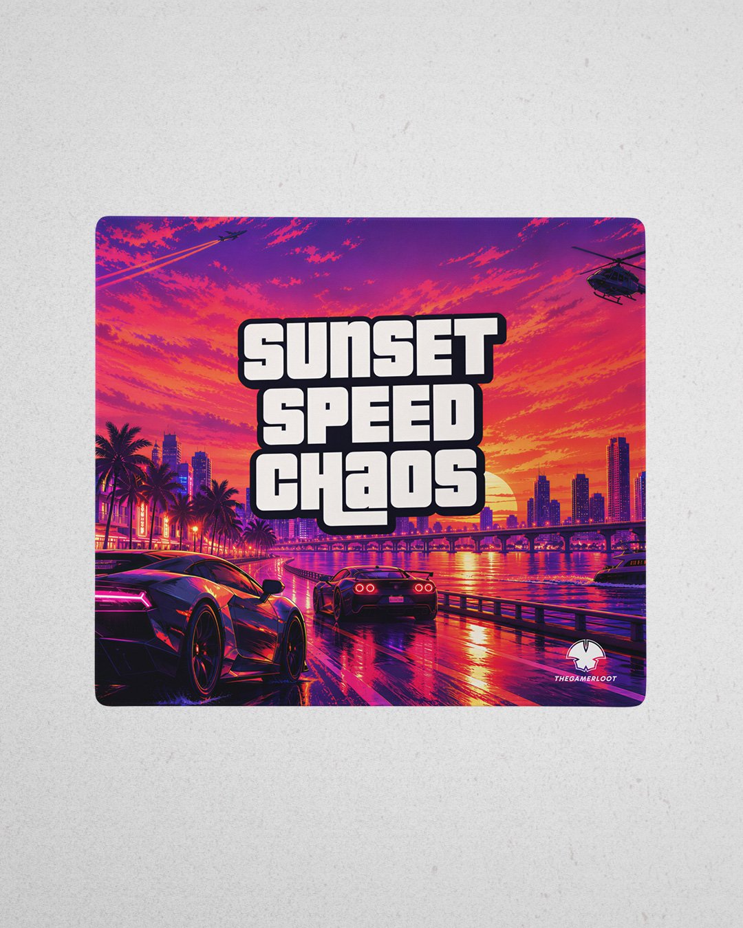 Neon Street Racing Gaming Mouse Pad – Retro Cityscape All-Over Print Desk Mat product image (1)