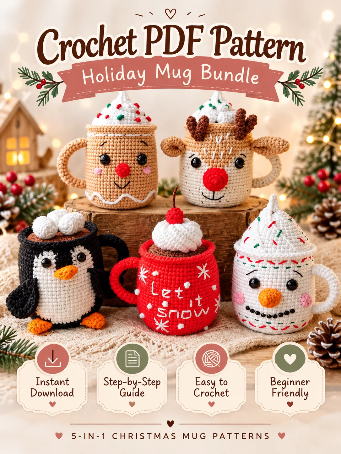 5-in-1 Christmas Mug Crochet PDF Pattern Bundle product image (2)