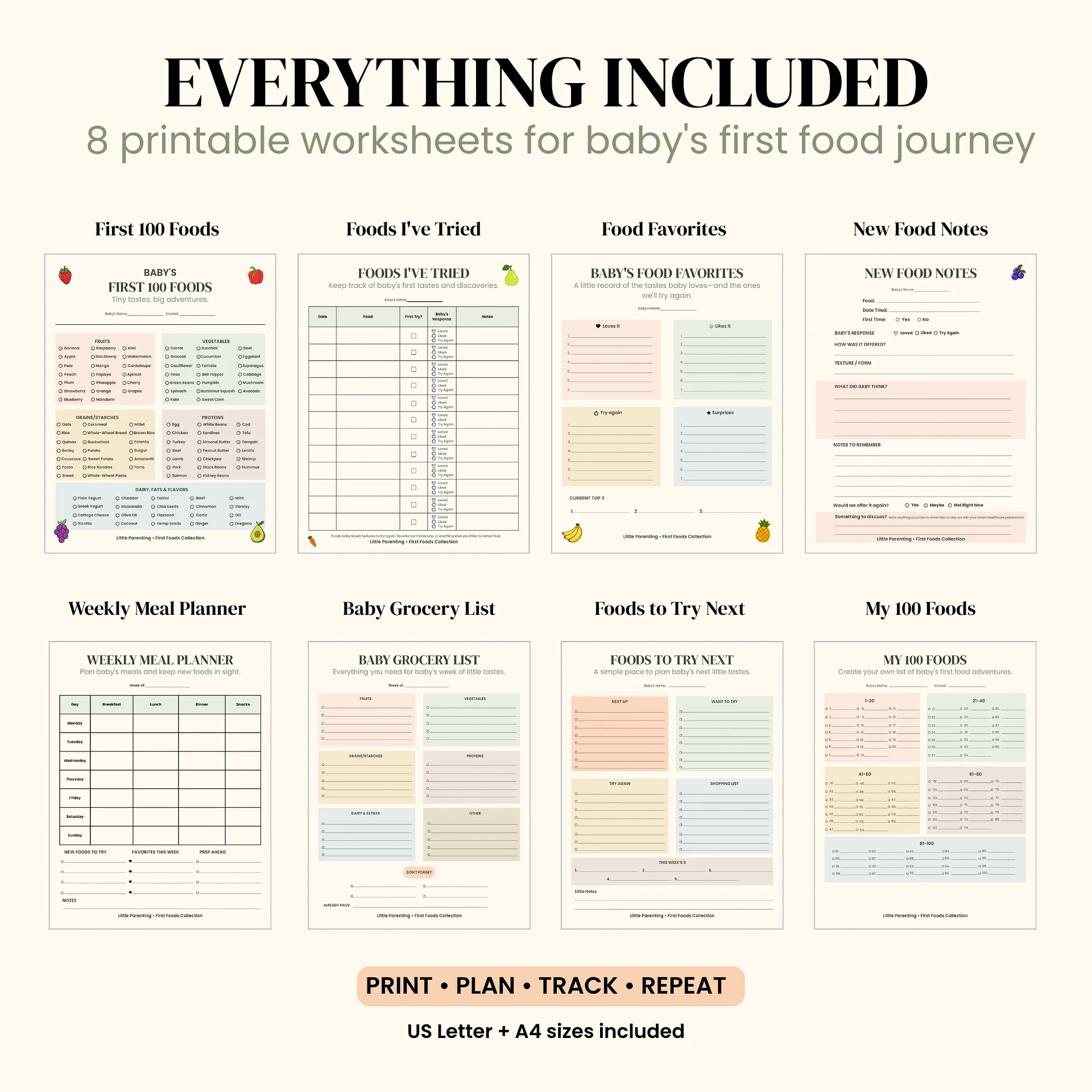 Baby’s First 100 Foods Printable | Baby Food Tracker & Meal Planning Kit product image (2)
