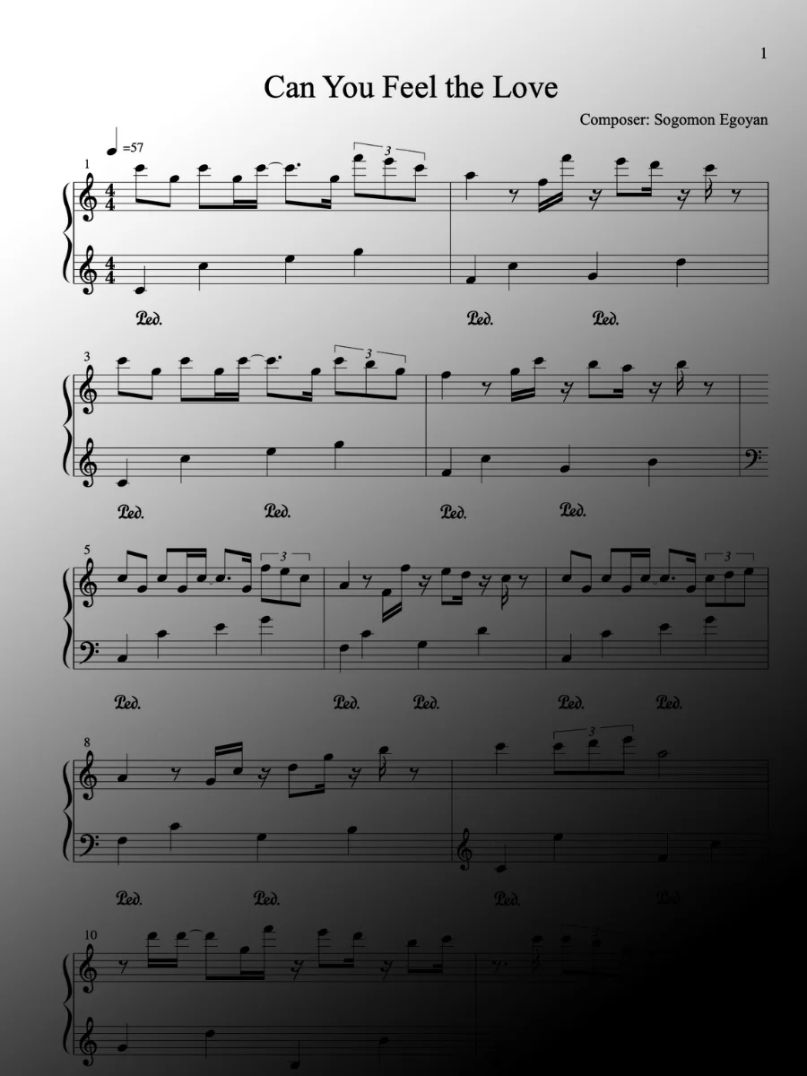 Can You Feel the Love by Sogomon Egoyan - Piano Sheet Music product image (1)
