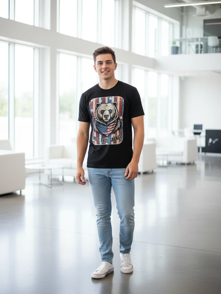 Wild. Free. Savage — Patriotic Bear Tee product image (1)