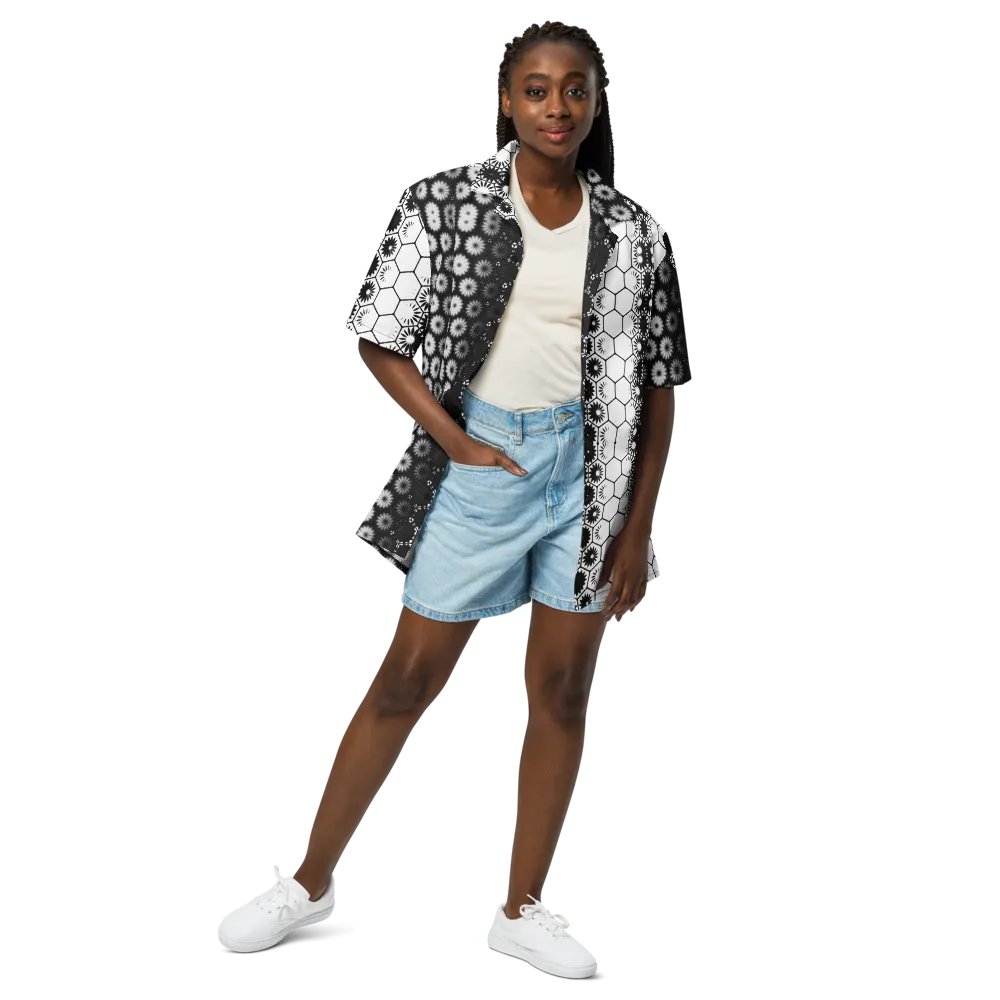 Button Up, Hawaiian Style, Black and White, Shirt product image (8)