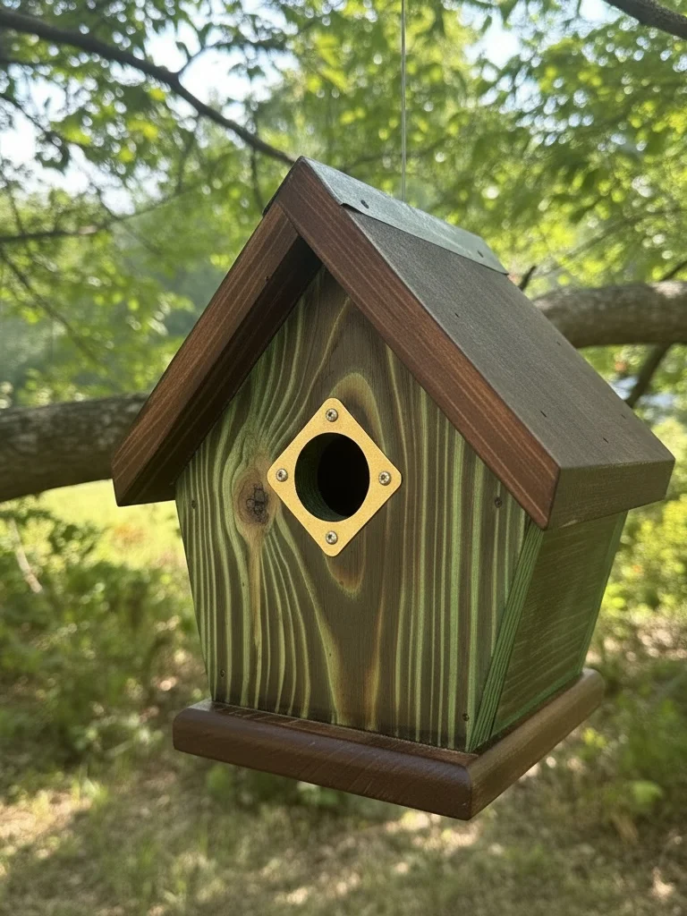 Handcrafted Chickadee & Wren House | Solid ¾” Pine Birdhouse with Copper Portal & Metal Ridge Cap | Rustic Outdoor Garden Décor product image (3)