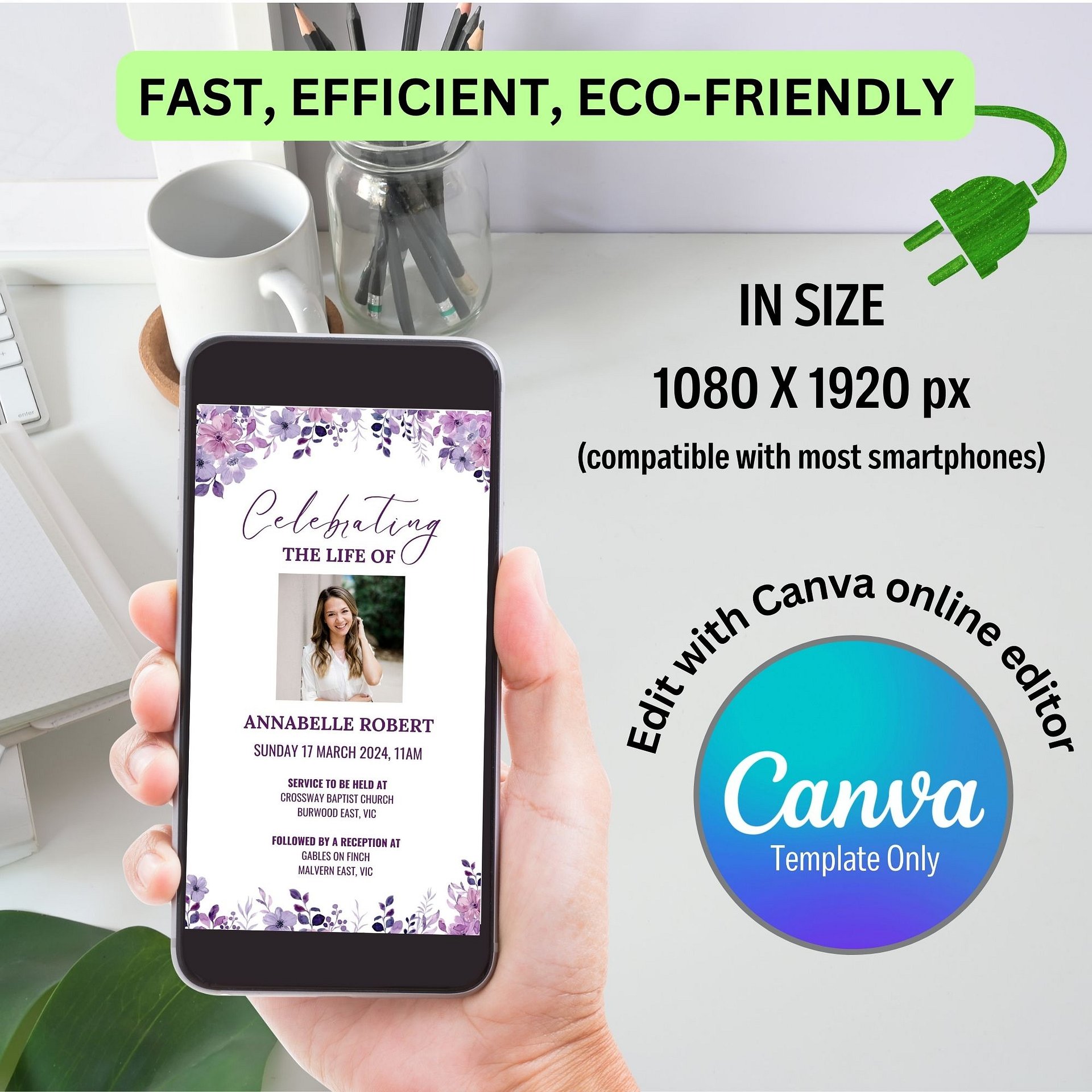 Purple Flowers Evite Canva Template product image (3)