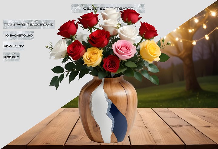 Wood and Navy Cracked Resin Vase with Multicolor Roses PNG product image (2)