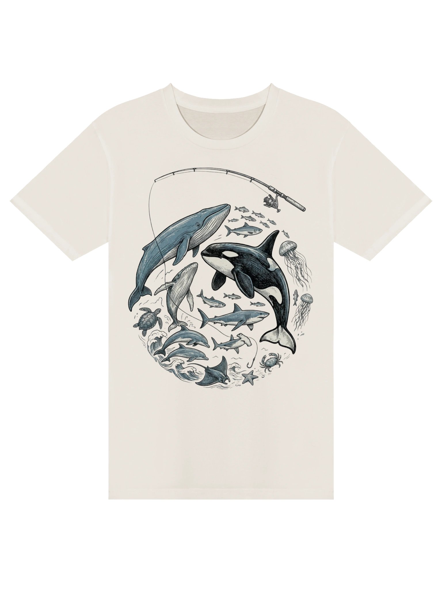 Vintage Sea Animals T-Shirt Design – Retro 90s Ocean Wildlife Graphic, Orca Whale Turtle & Dolphin product image (6)