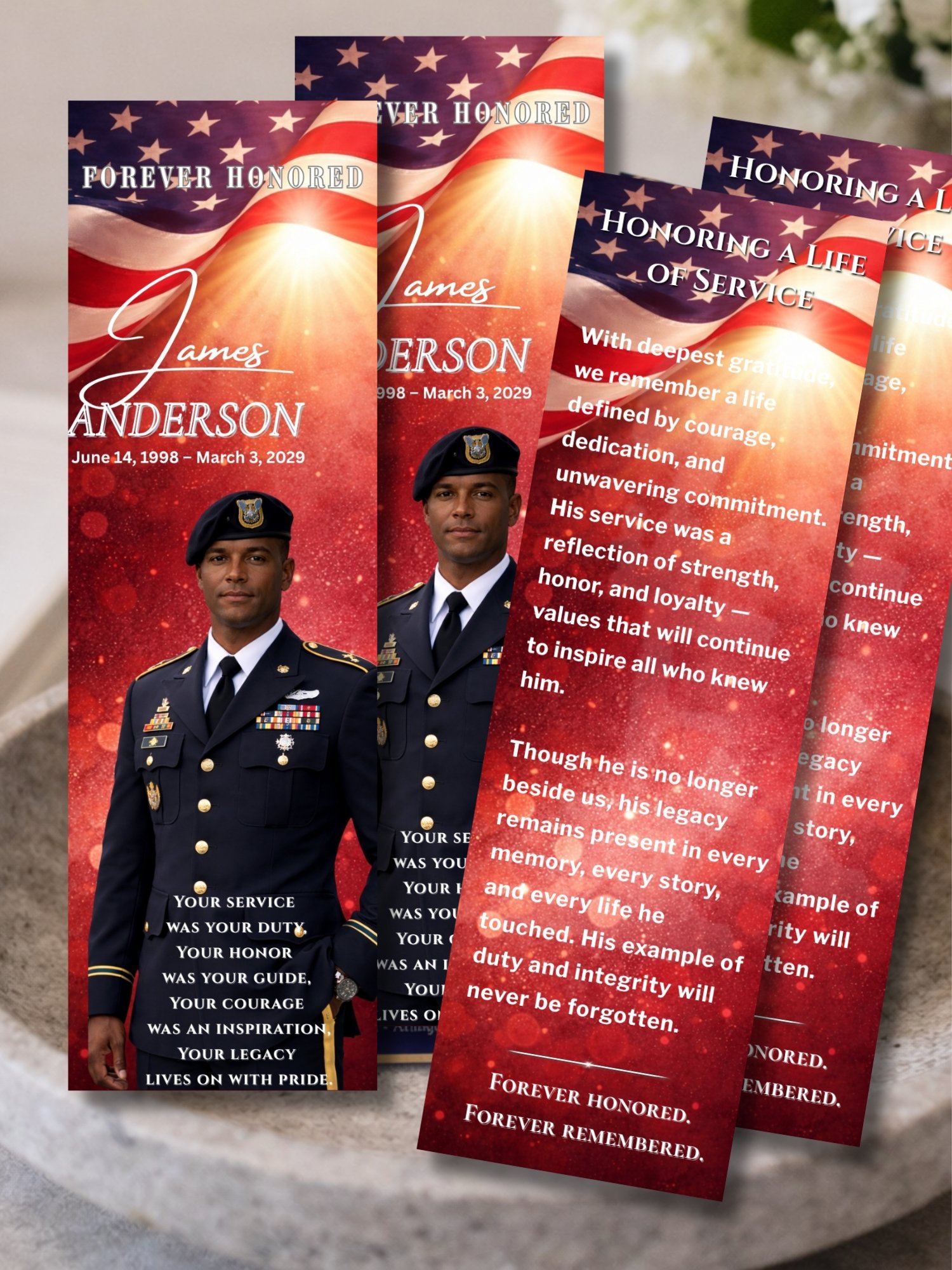 Military Funeral Bookmark Template, Veteran Obituary, Editable Canva product image (4)