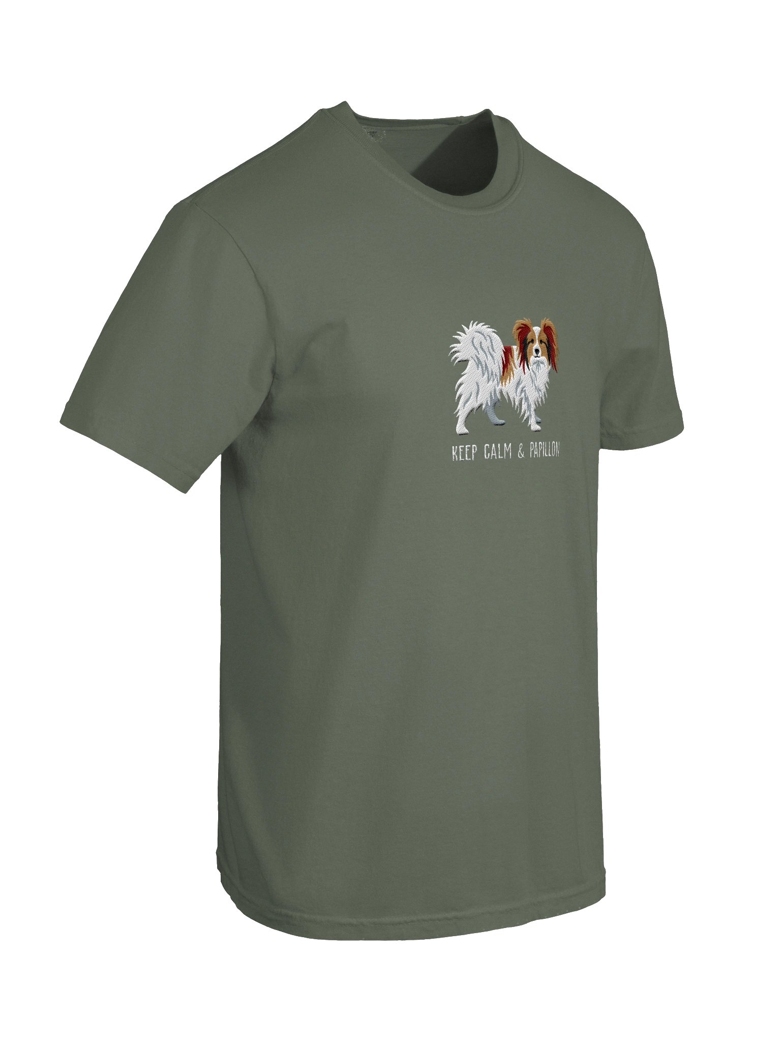 Keep Calm & Papillon T-Shirt(Embroidered) of a Papillon(Sable & White) product image (11)